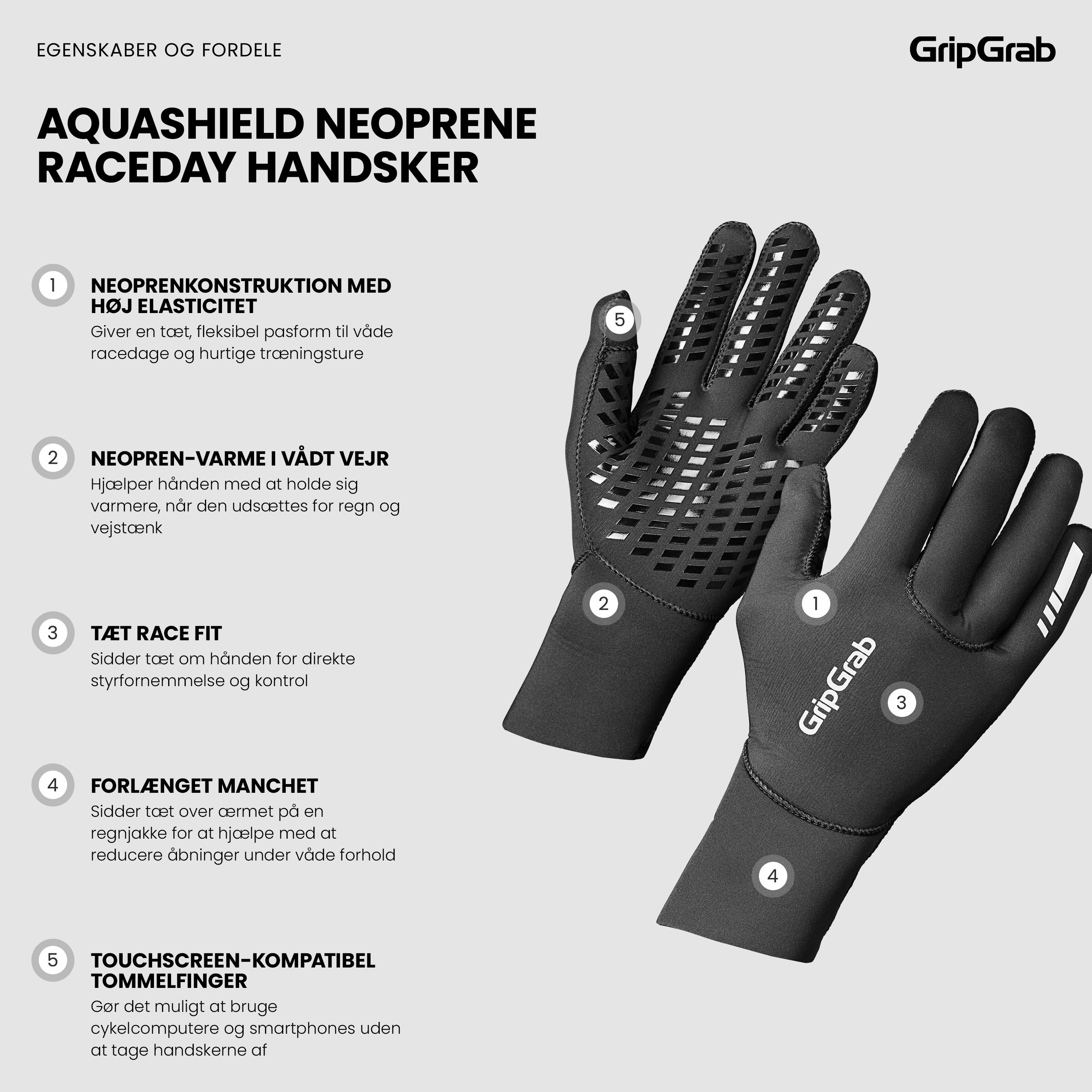 Beklædning - Cykelhandsker - GripGrab AquaShield Neoprene Raceday Handsker - Black