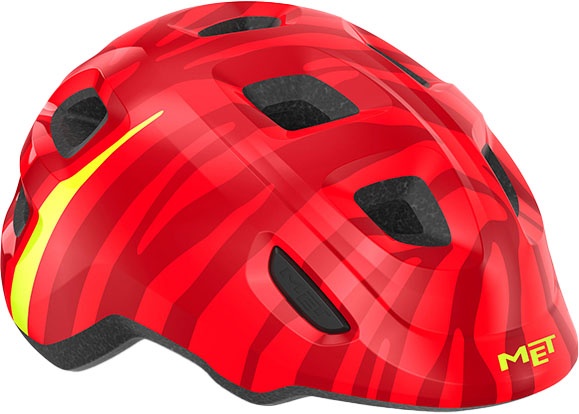 Se MET Helmet Hooray m. LED lys MIPS "Green Buckle" - Red Zebra/Glossy hos Cykelexperten.dk