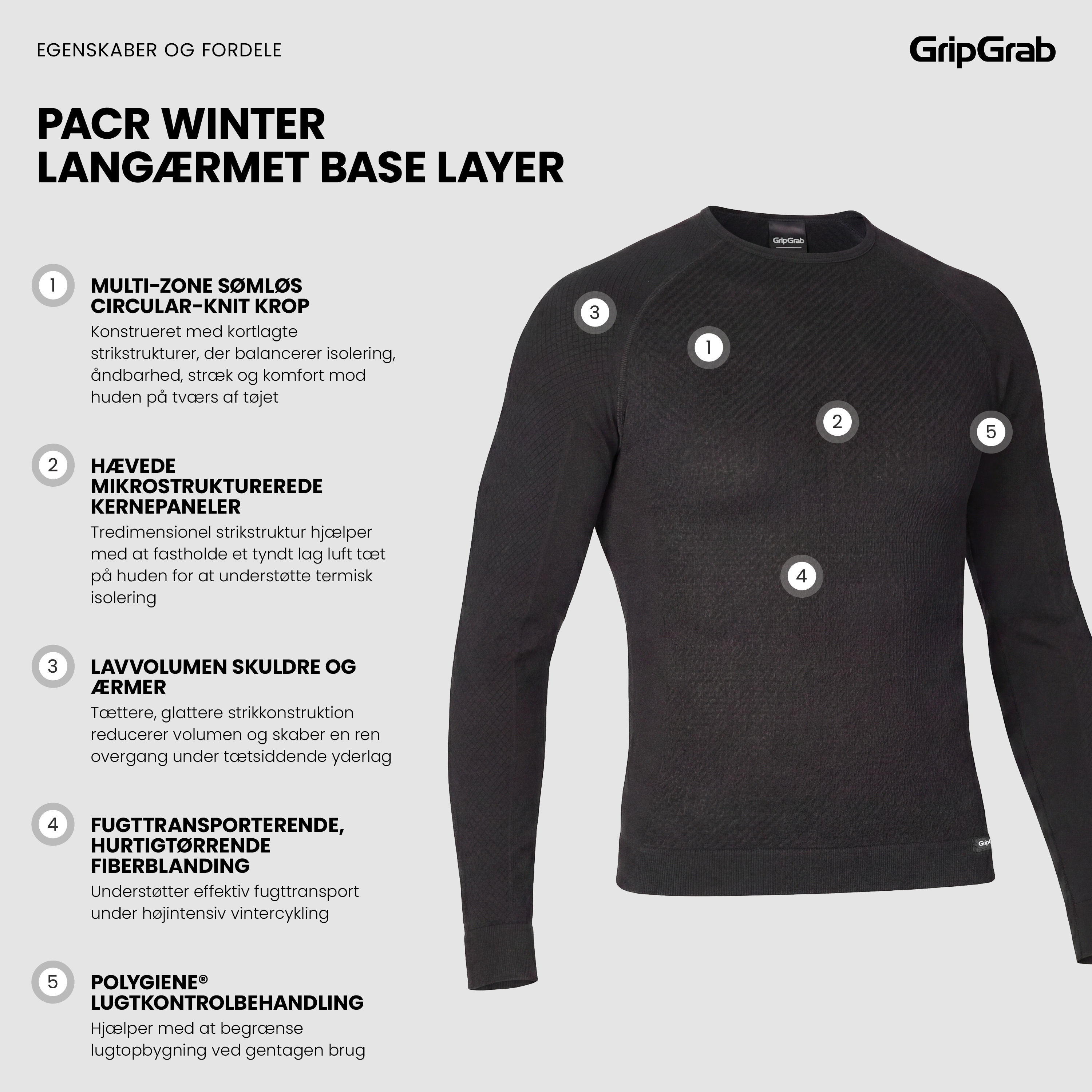 Beklædning - Baselayer / Undertøj - GripGrab PACR Winter Langærmet Base Layer - Black