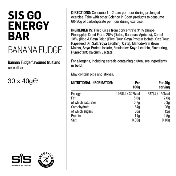 Tilbehør - Energiprodukter - SIS GO Energybar Banana/Fudge 40g