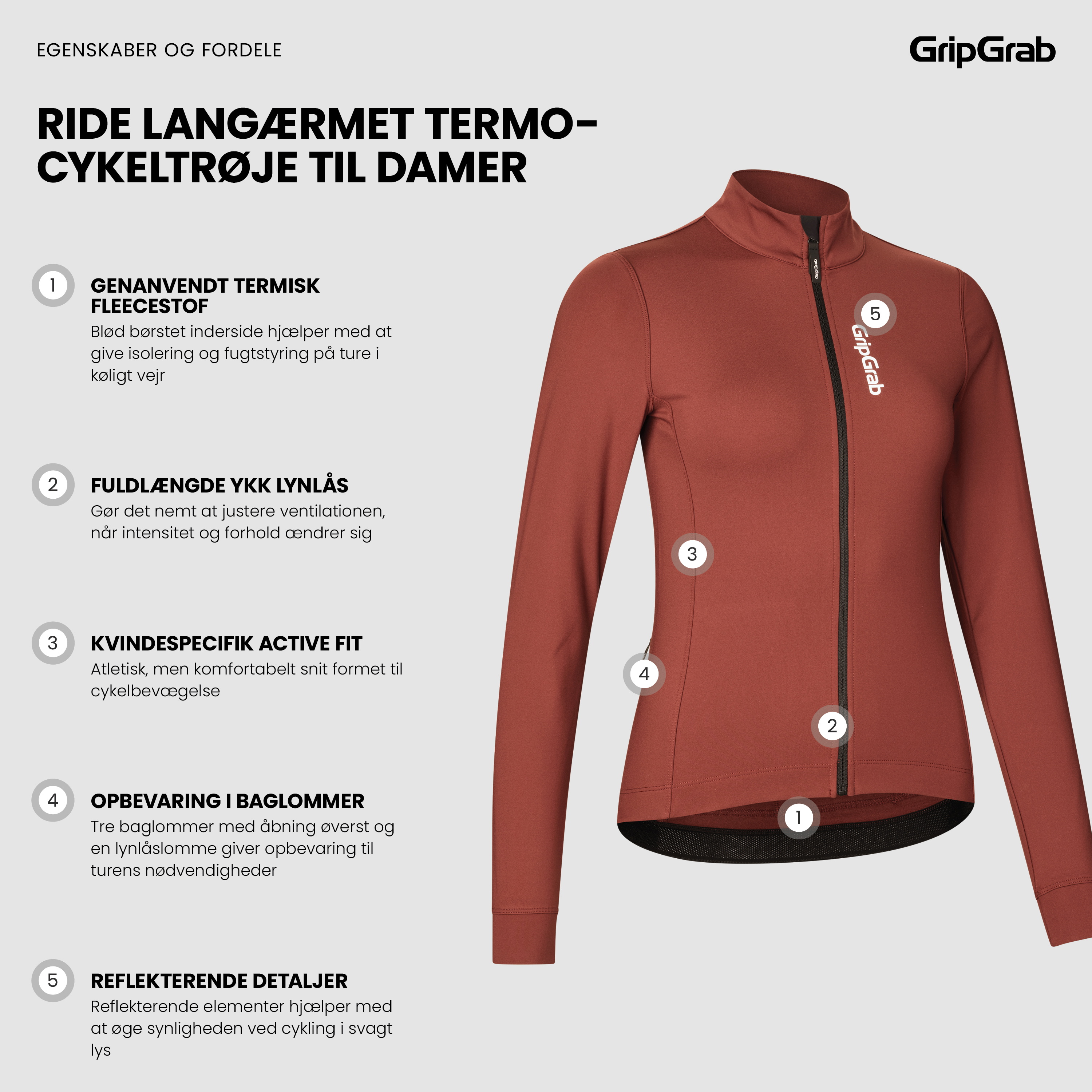 Beklædning - Cykeltrøjer - GripGrab RIDE Langærmet termocykeltrøje til damer - Dark Red