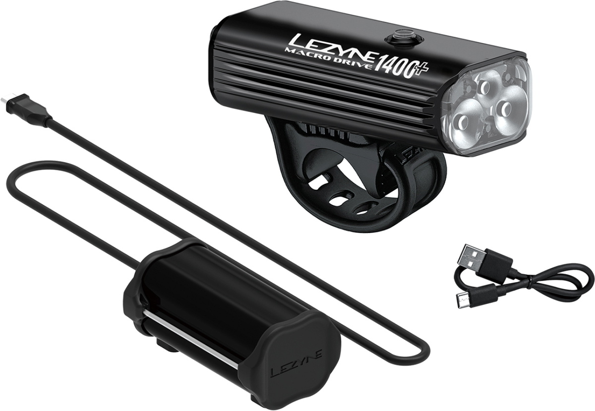 Lezyne Macro Drive 1400+ Loaded Kit Forlygte 1400 lumen m. Power Pack XL+ - Black