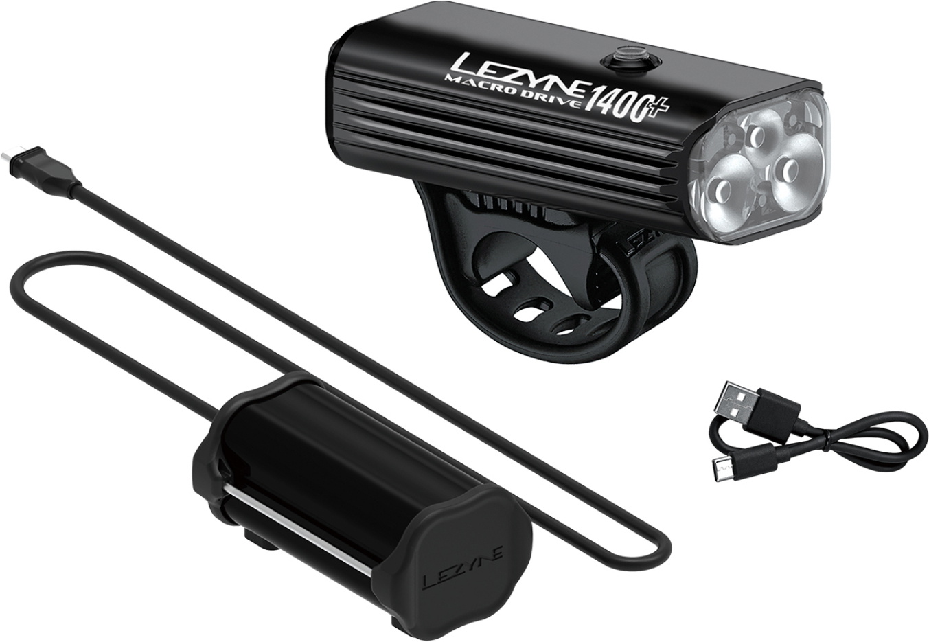 Lezyne Macro Drive 1400+ Loaded Kit Forlygte 1400 lumen m. Power Pack XL+ - Black