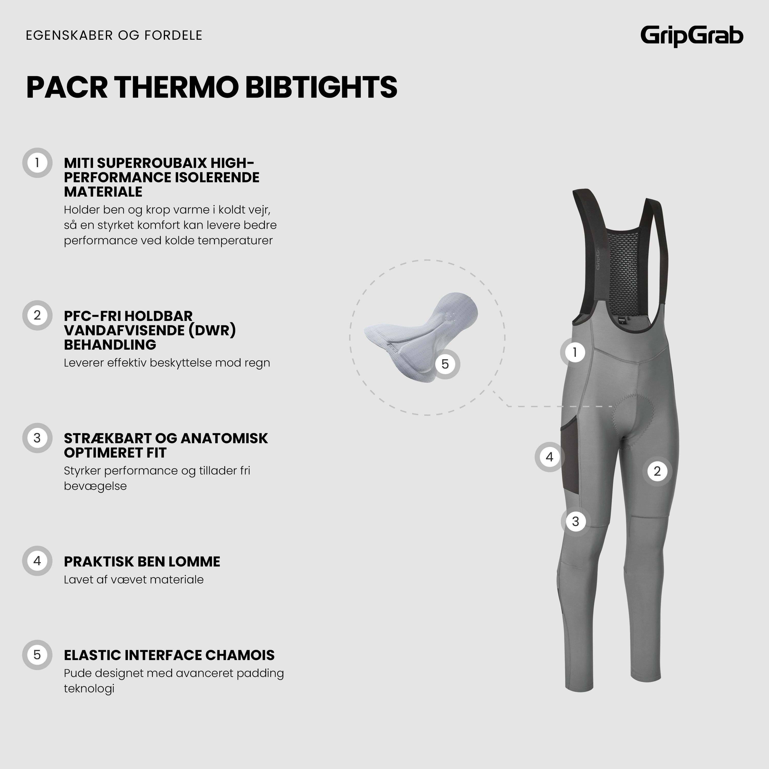 Beklædning - Cykelbukser - GripGrab PACR Thermo bibtights - Grey