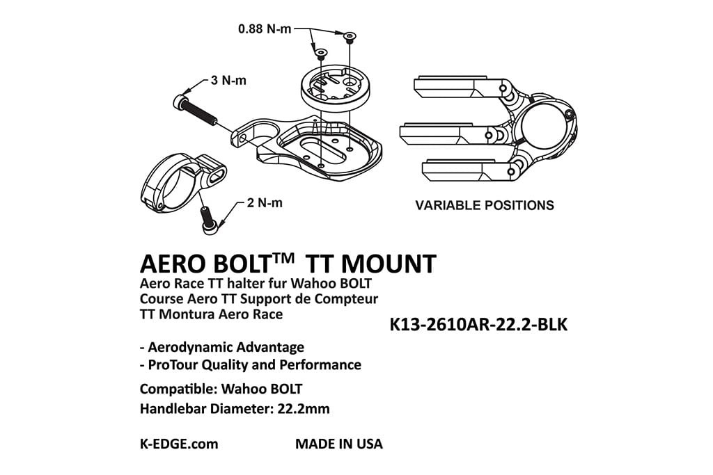 Tilbehør - Cykelcomputer & GPS - K-EDGE Wahoo Aero Bolt TT Mount i aluminium