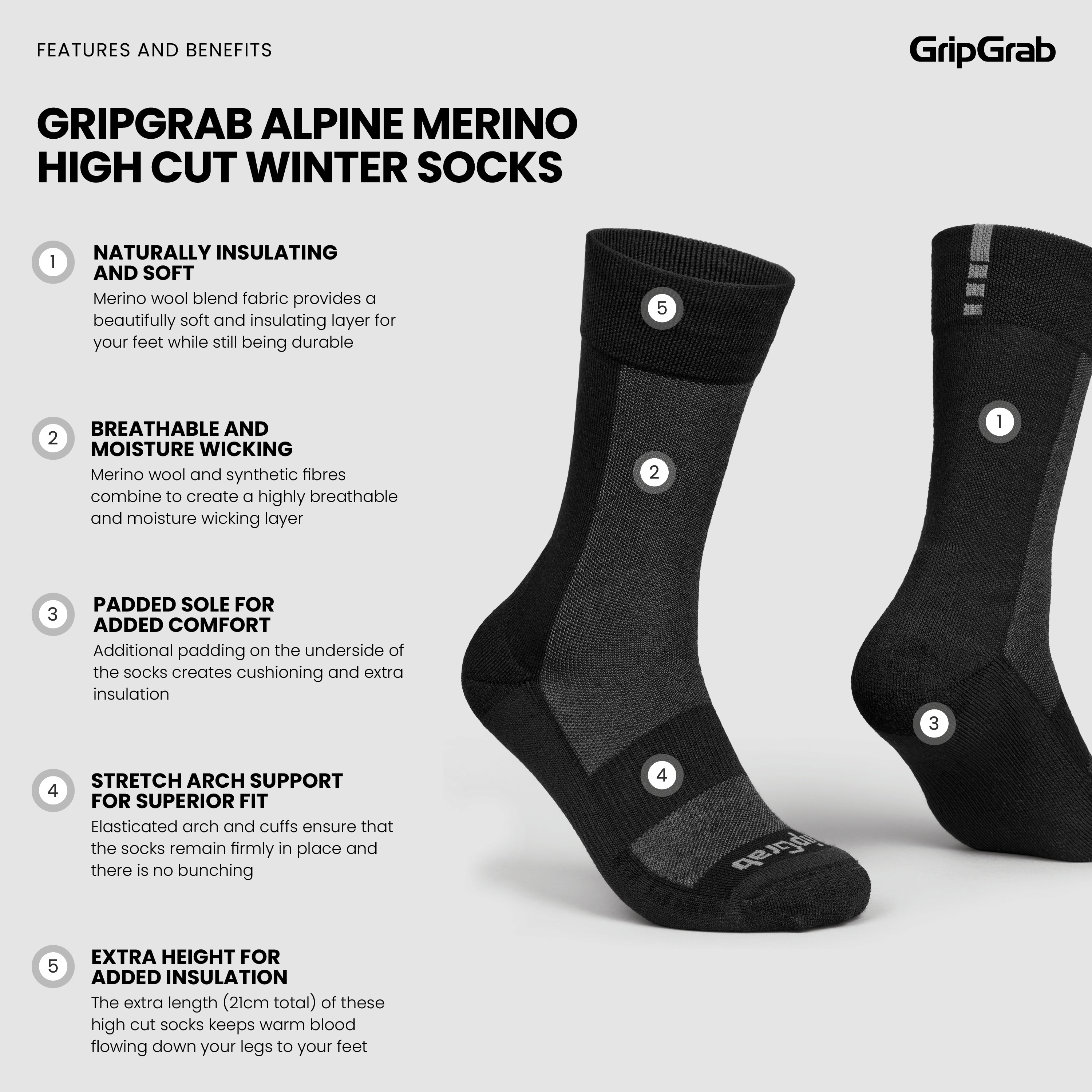 Beklædning - Sokker - GripGrab Alpine Merino vintersokker m. langt skaft (21cm) - Sort