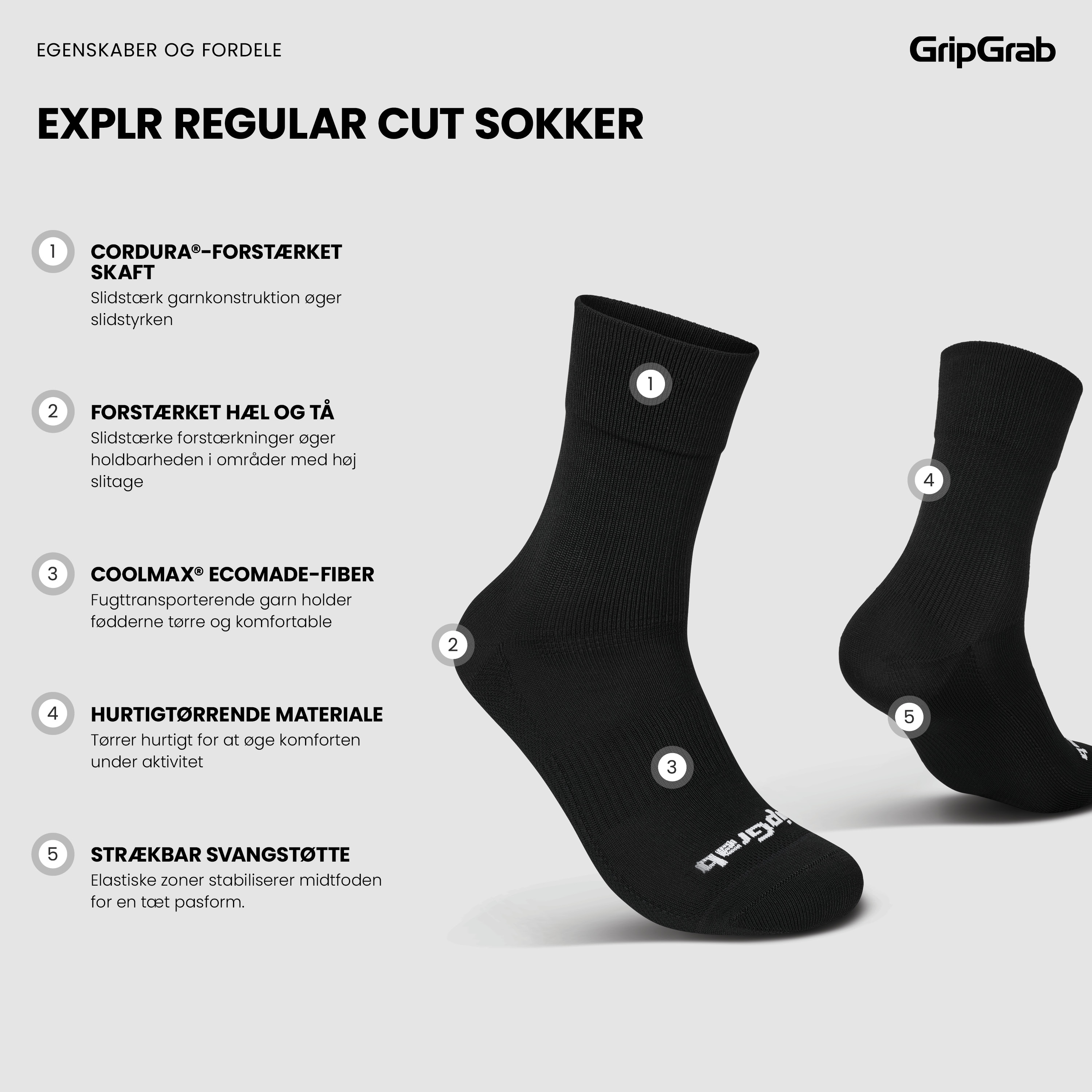 Beklædning - Sokker - GripGrab EXPLR Regular Cut Sokker - Black