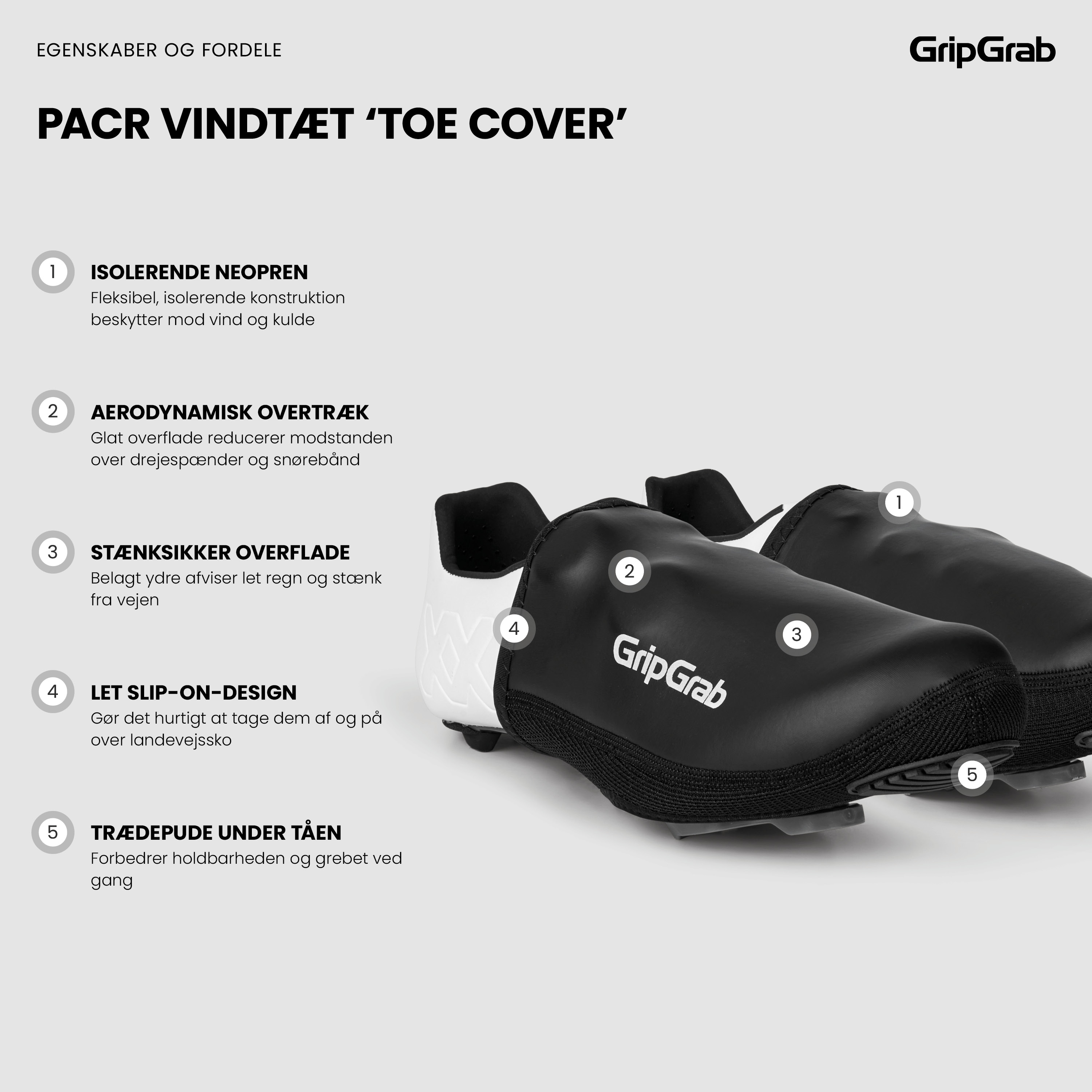 Beklædning - Skoovertræk - GripGrab PACR Vindtæt Toe Cover - Black