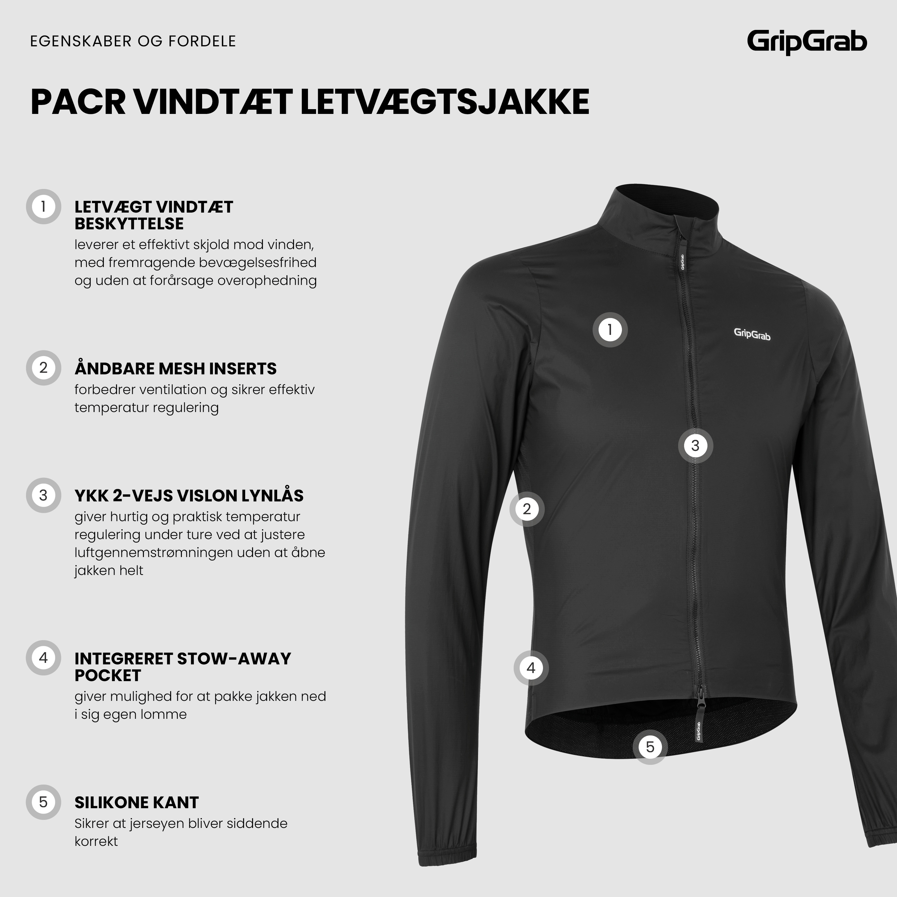 Beklædning - Regntøj & Vindtøj - GripGrab PACR Vindtæt Letvægtsjakke - Black