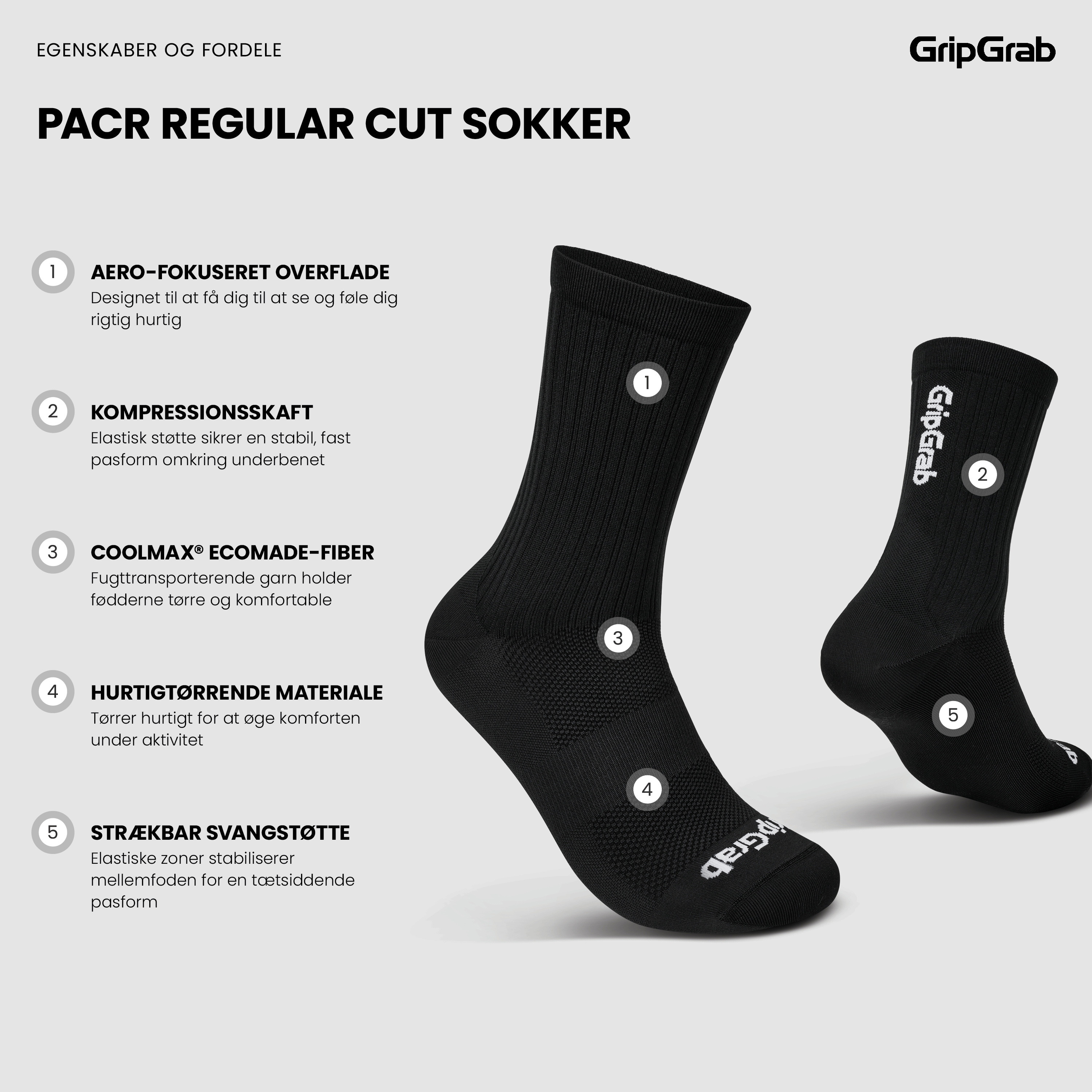 Beklædning - Sokker - GripGrab PACR Regular Cut Sokker - Black