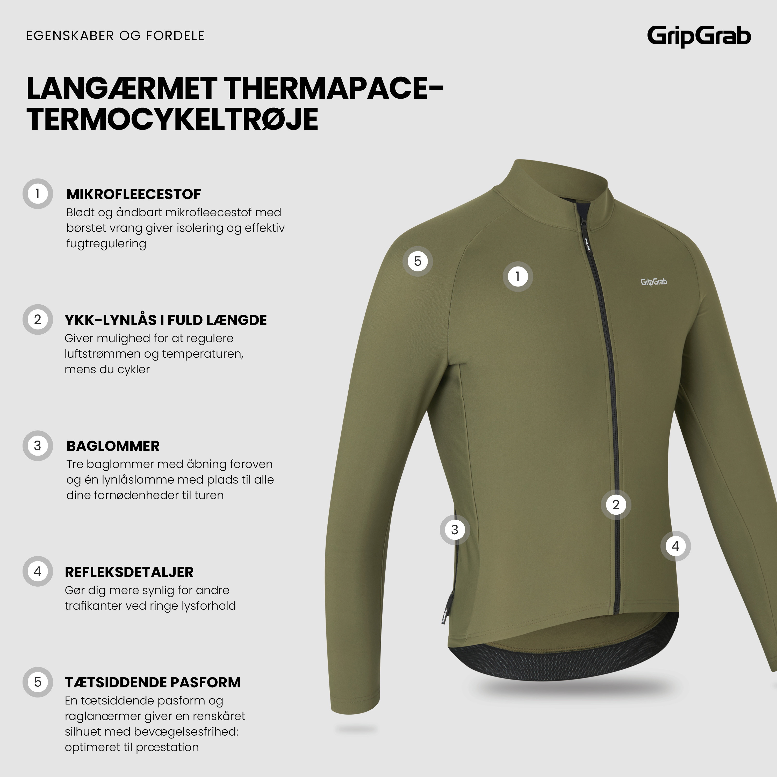 Beklædning - Cykeltrøjer - GripGrab Langærmet Therma PACR termocykeltrøje - Grøn