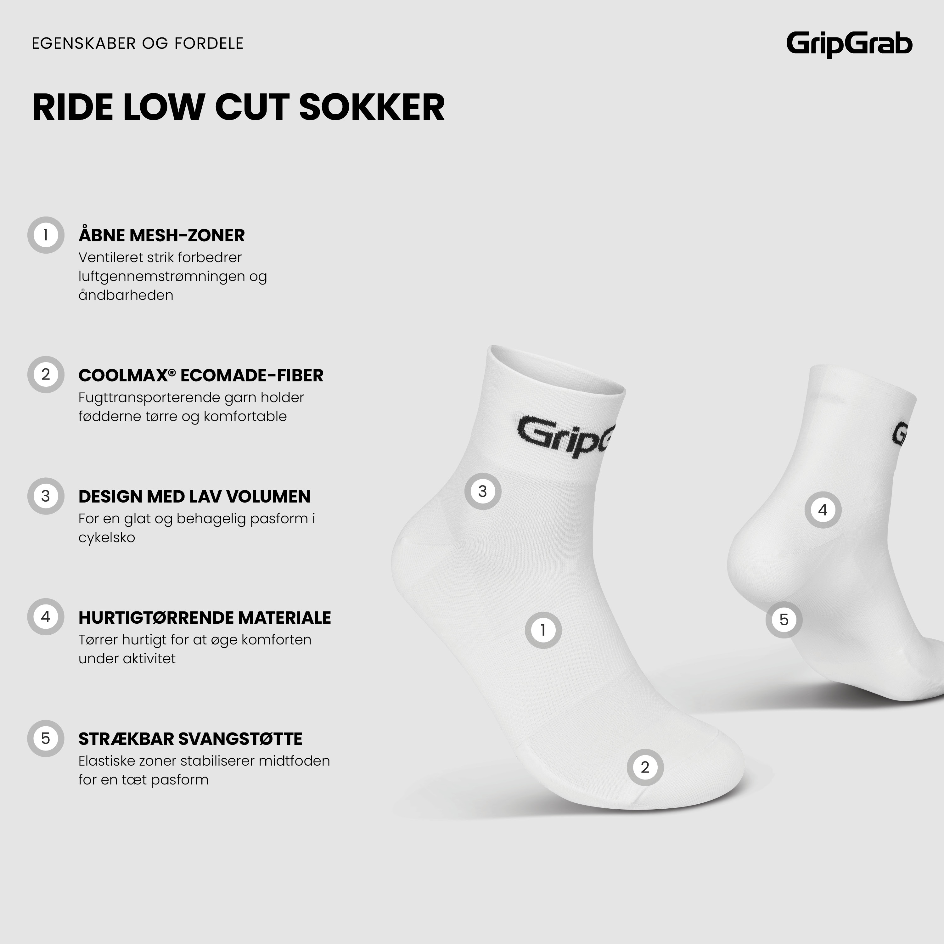 Beklædning - Sokker - GripGrab RIDE Low Cut Sokker - White