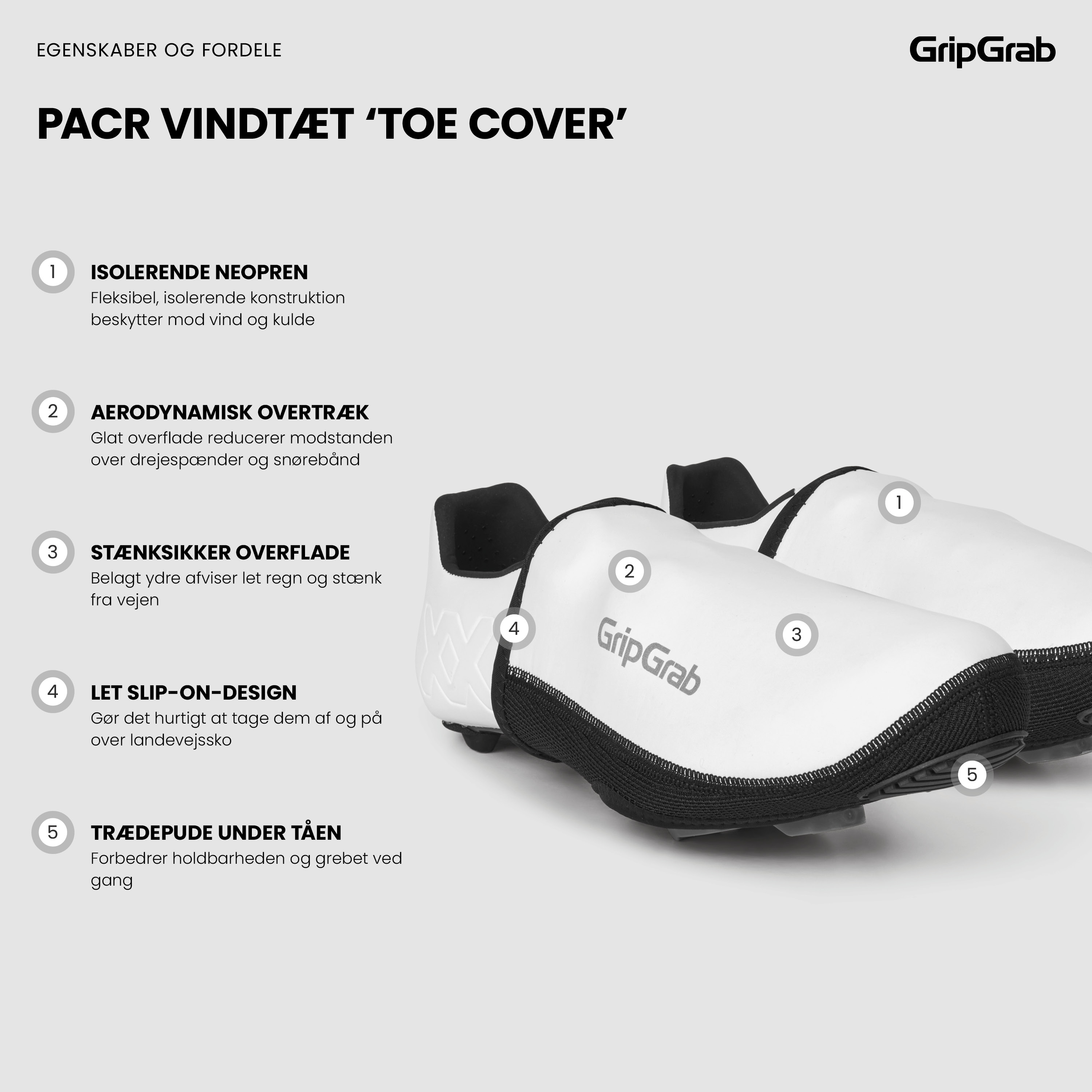 Beklædning - Skoovertræk - GripGrab PACR Vindtæt Toe Cover - White