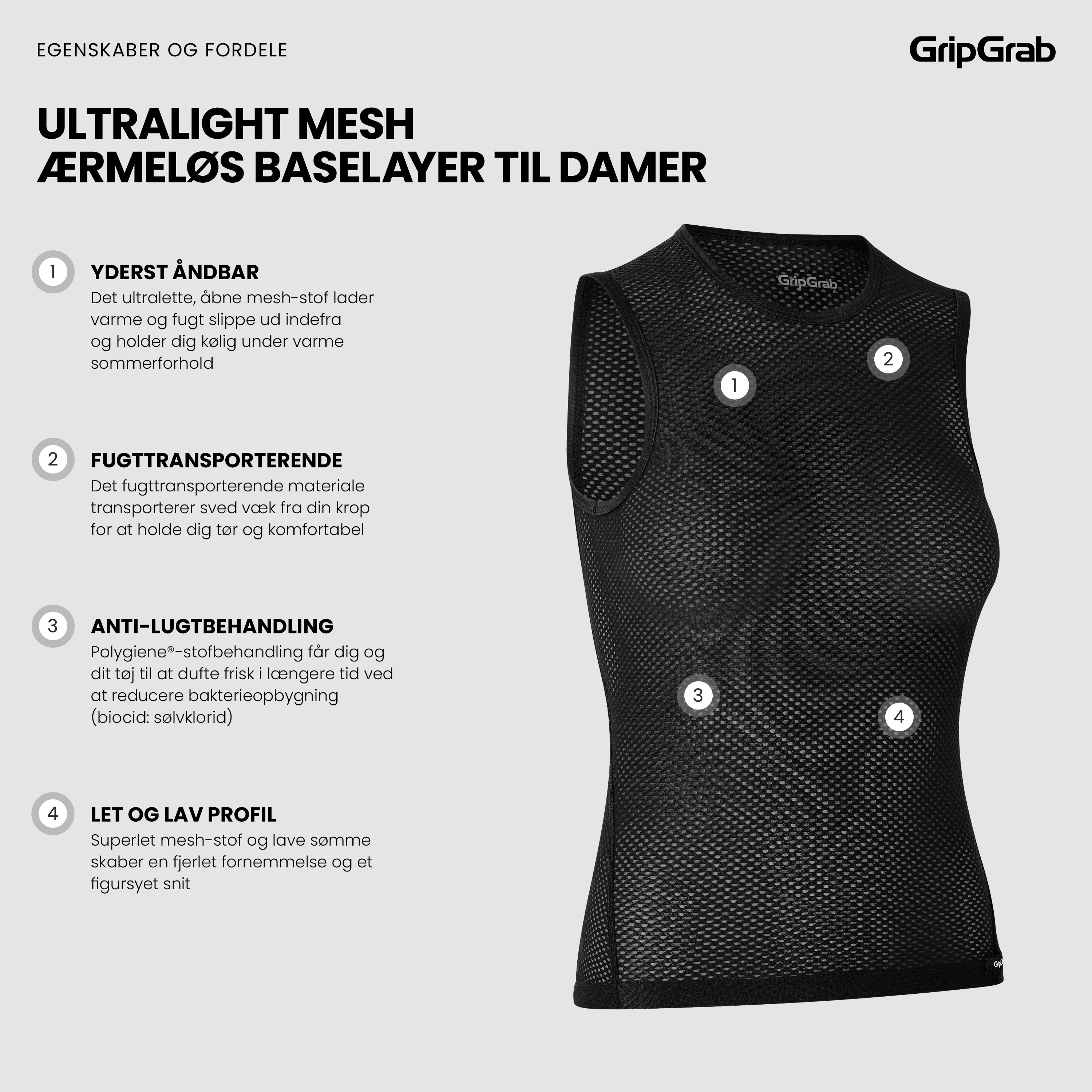 Beklædning - Baselayer / Undertøj - GripGrab Women's Ultralight Ærmeløs Mesh Baselayer - Black