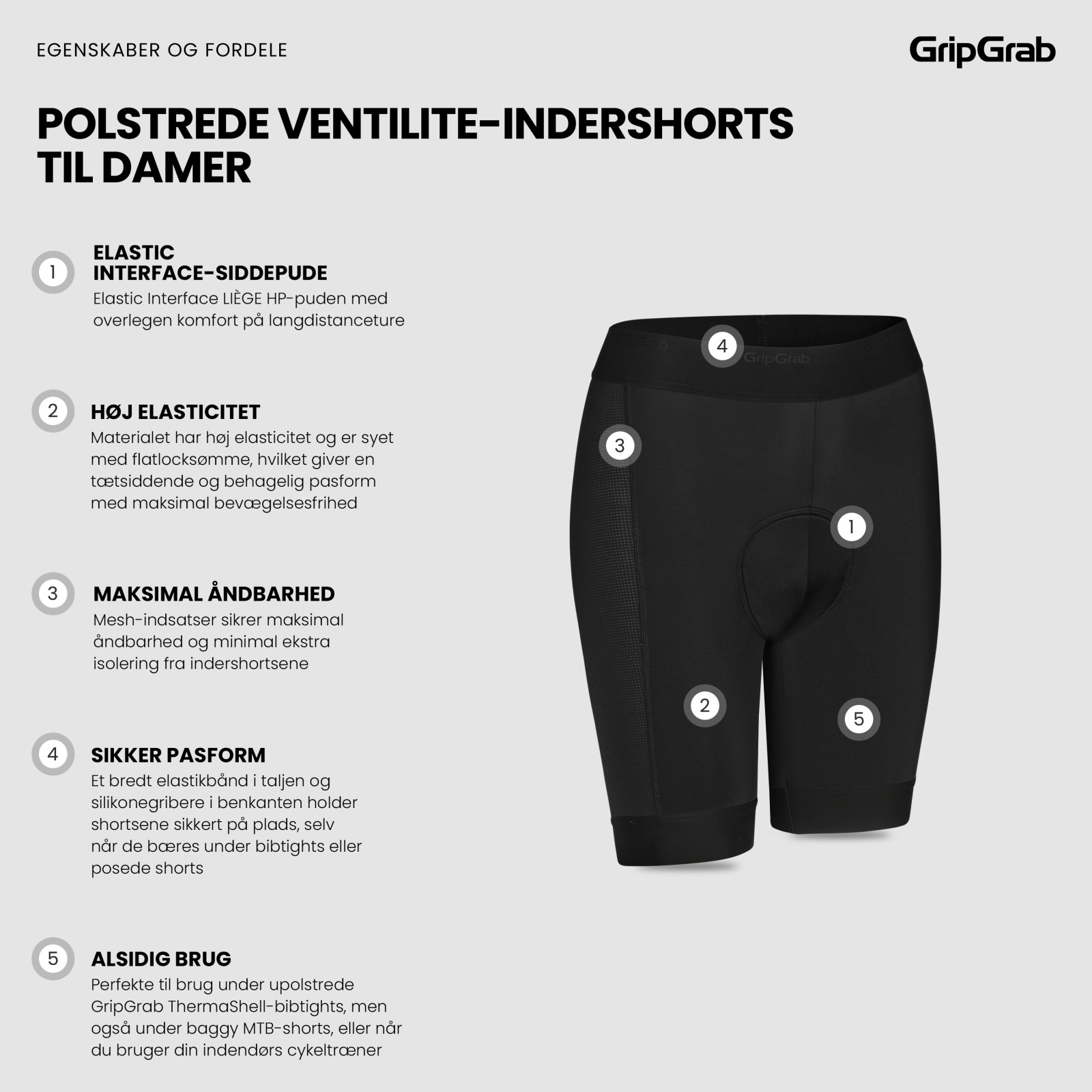 Beklædning - Cykelbukser - GripGrab Polstrede VentiLite Indershorts til damer