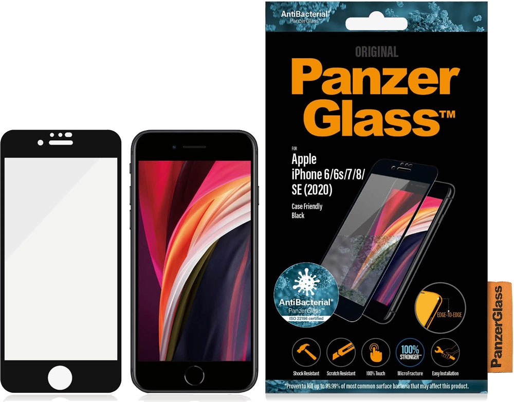 Panzerglass Apple iPhone 6/6s/7/8/SE (2020) Case Friendly, Black beskyttelselsglas