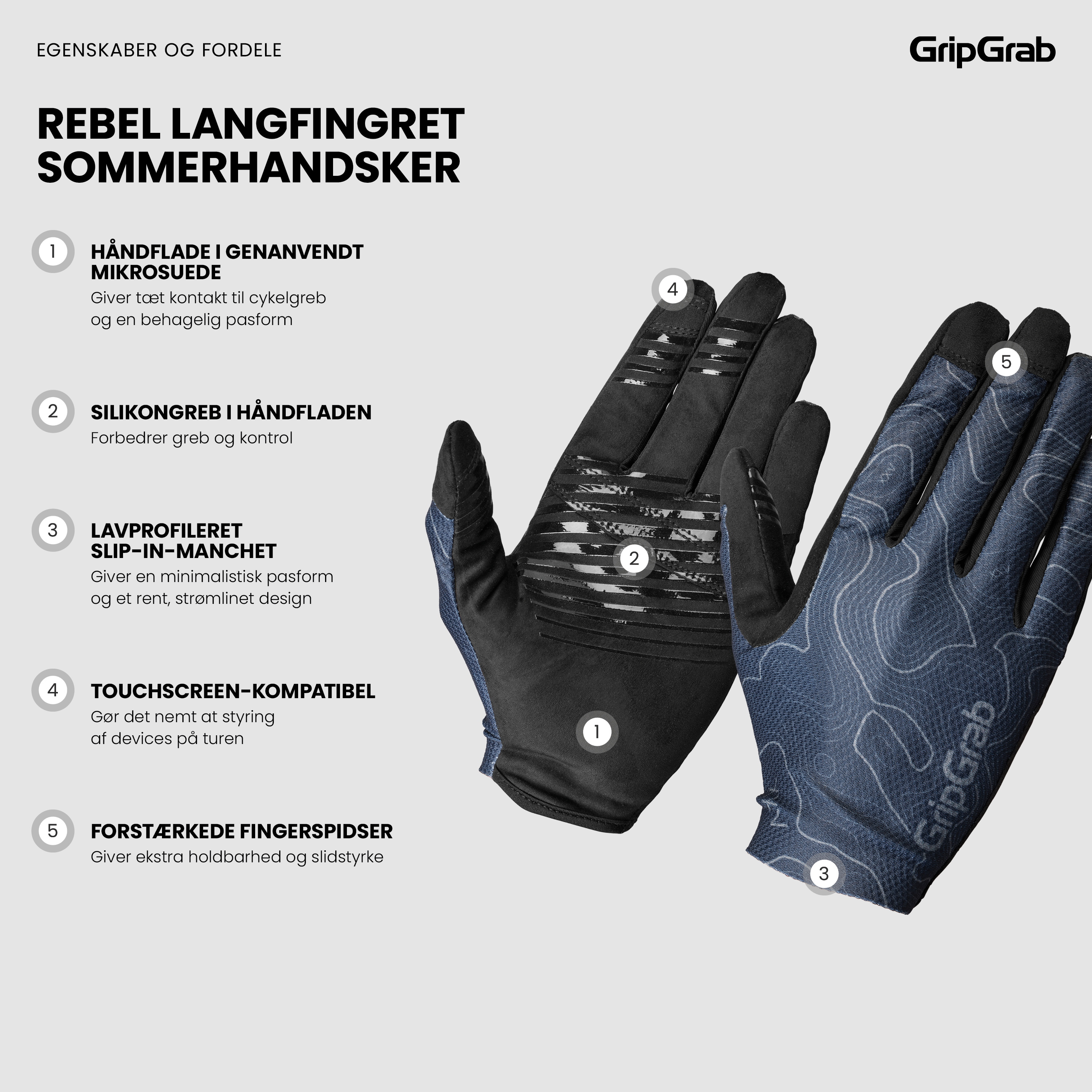 Beklædning - Cykelhandsker - GripGrab Rebel Langfingret Sommerhandsker - Navy Blue