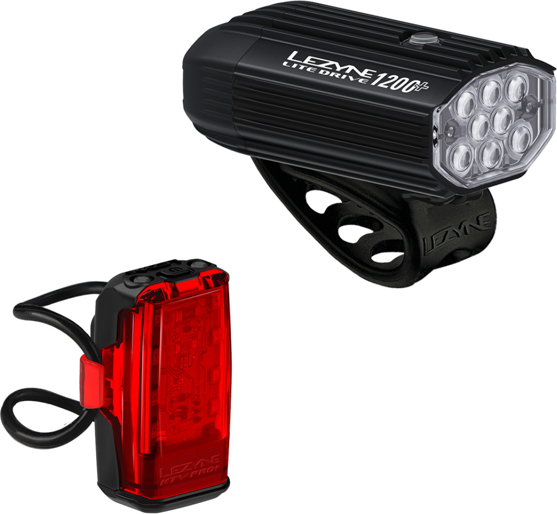 Lezyne Lite Drive 1200+ / KTV Drive Pro+ Lygtesæt 1200/150 lumen - Black