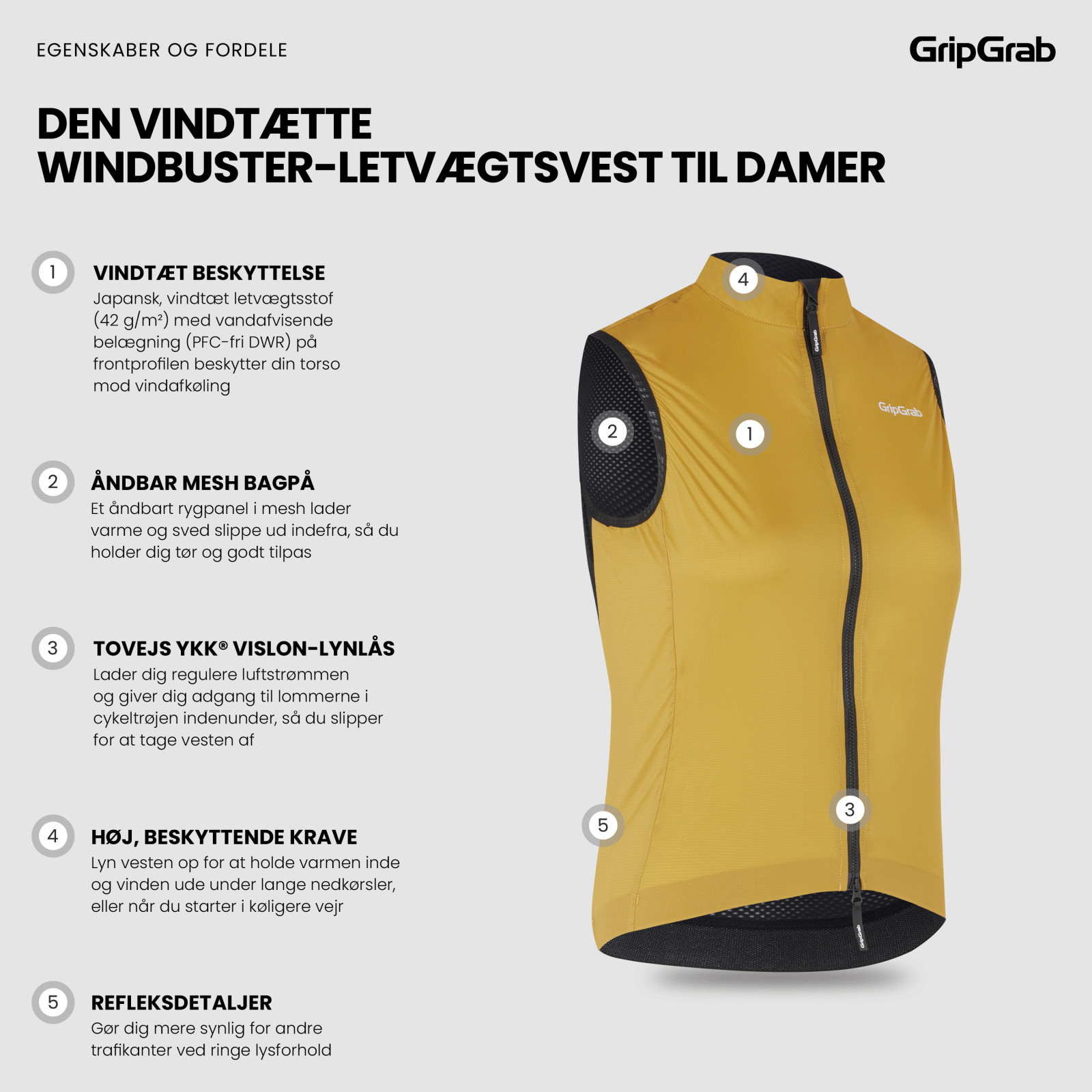 Beklædning - Regntøj & Vindtøj - GripGrab Vindtæt WindBuster letvægtsvest til damer - Gul