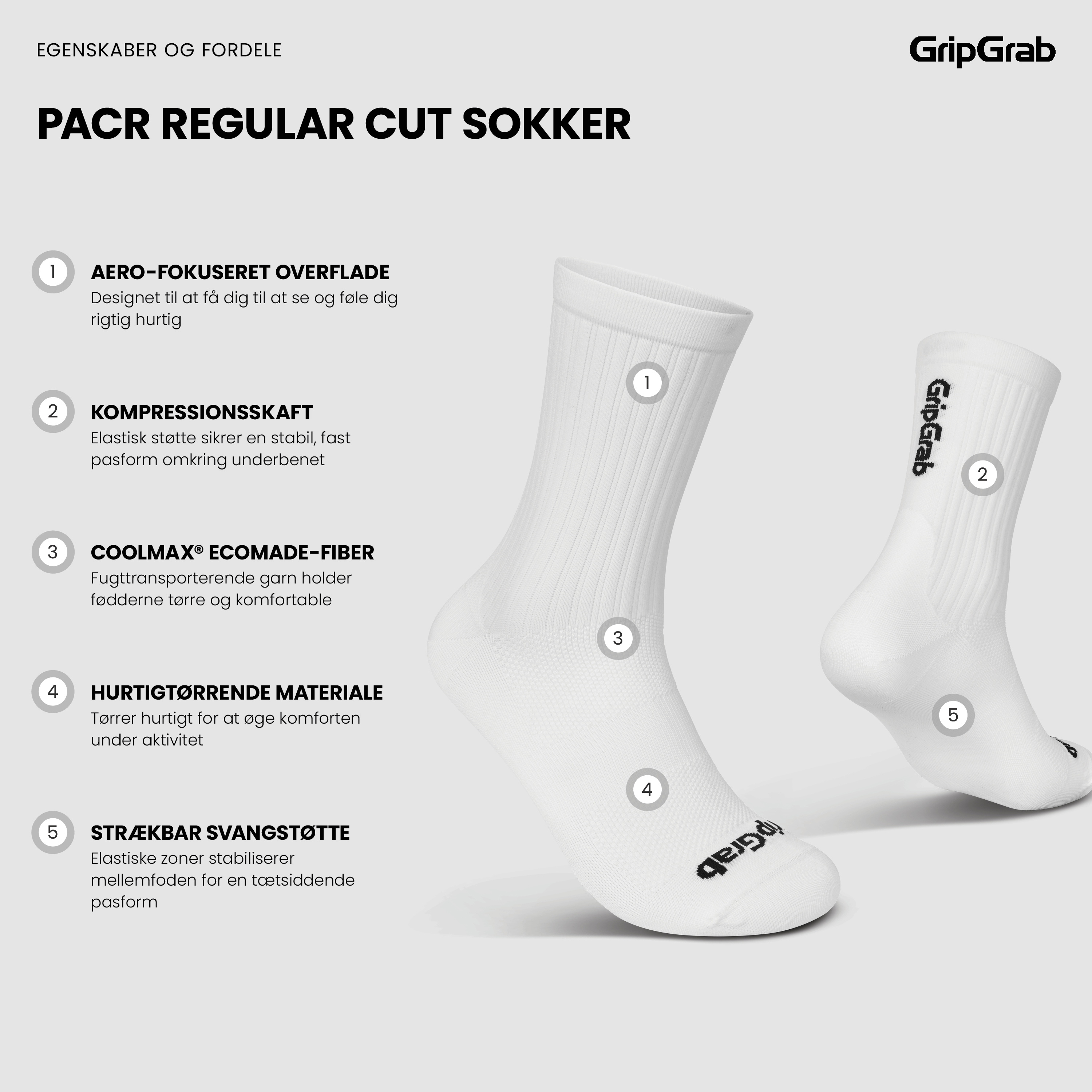 Beklædning - Sokker - GripGrab PACR Regular Cut Sokker - White