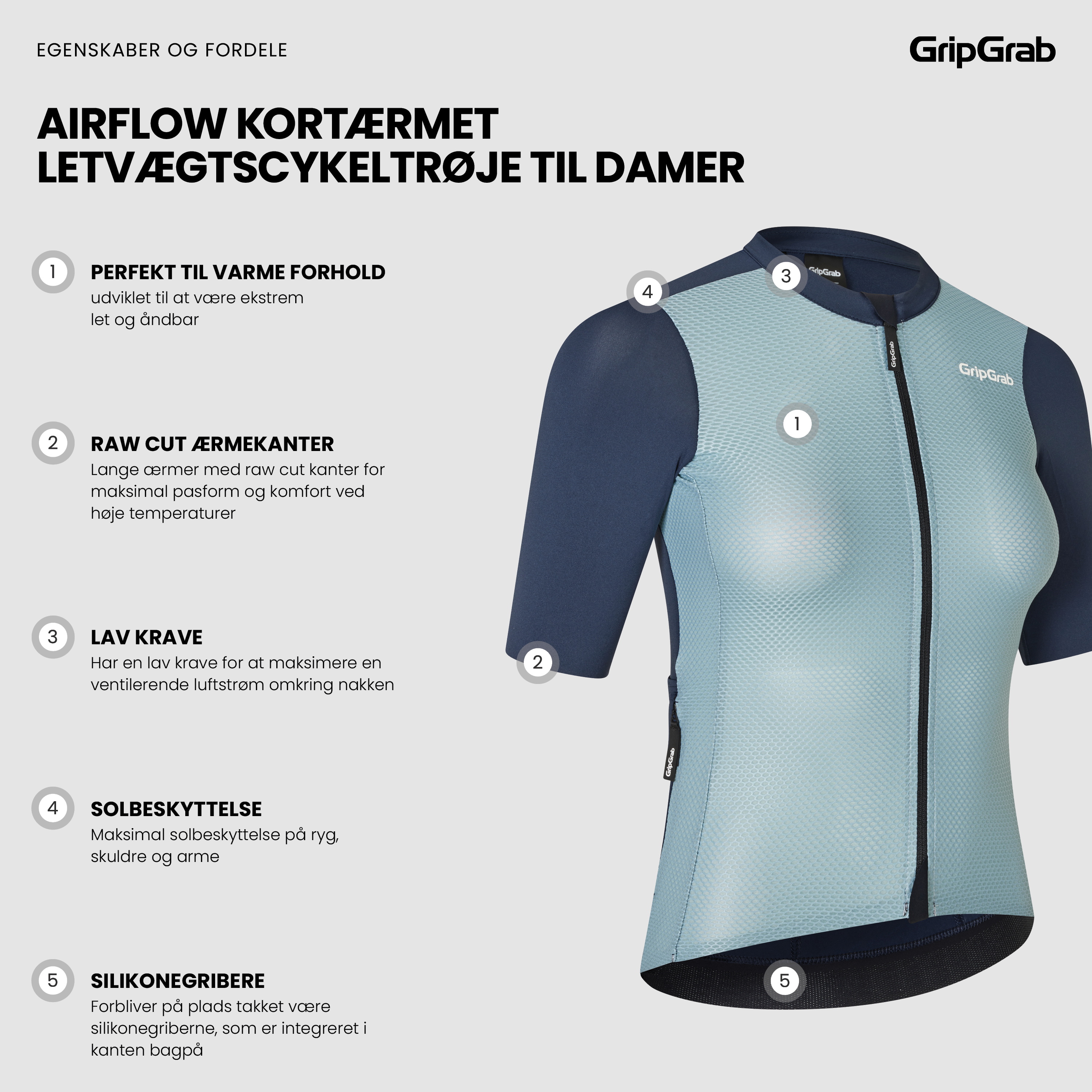 Beklædning - Cykeltrøjer - GripGrab Women's Airflow Kortærmet Letvægts Cykeltrøje - Navy Blue