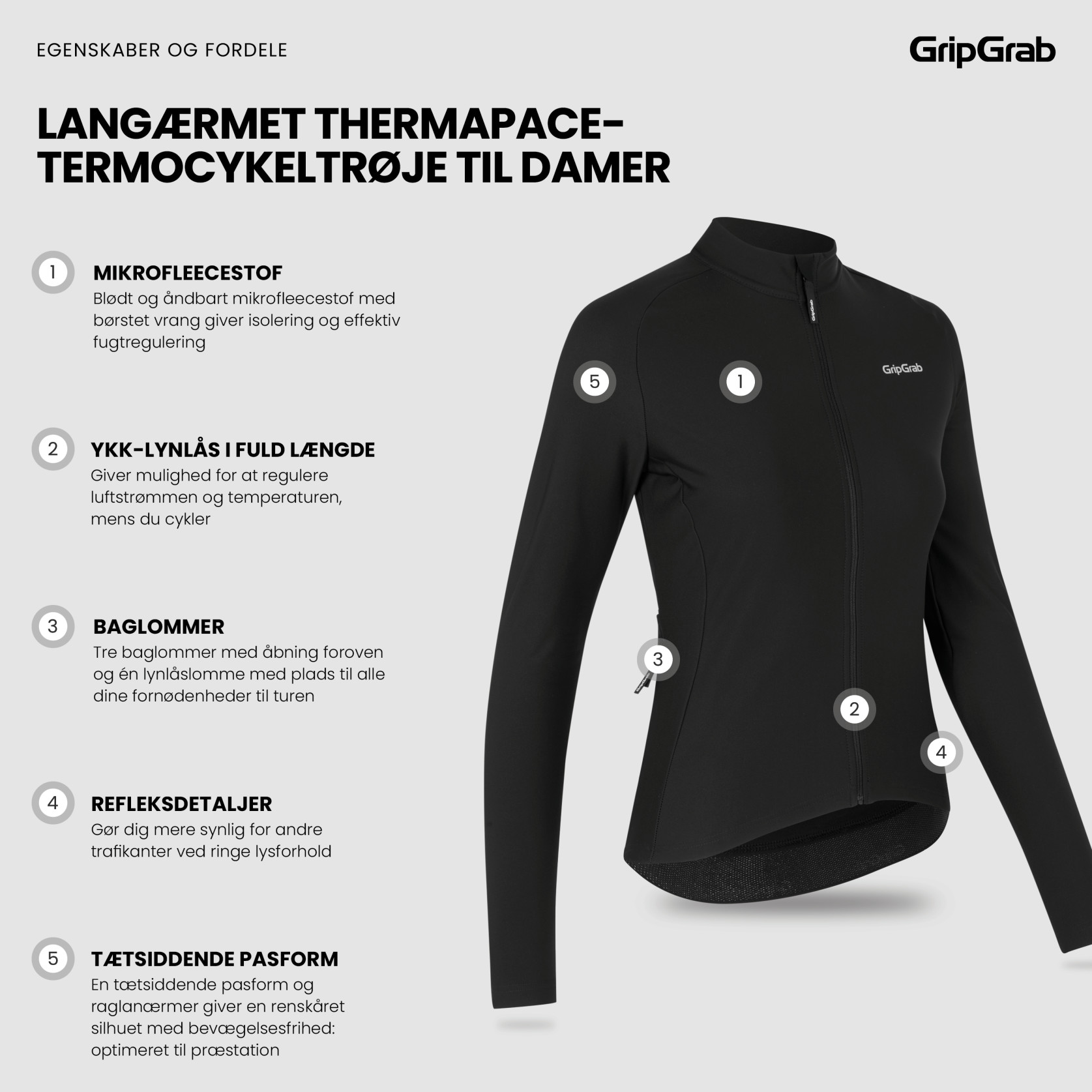 Beklædning - Baselayer / Undertøj - GripGrab Langærmet Therma PACR Termocykeltrøje til damer - Sort