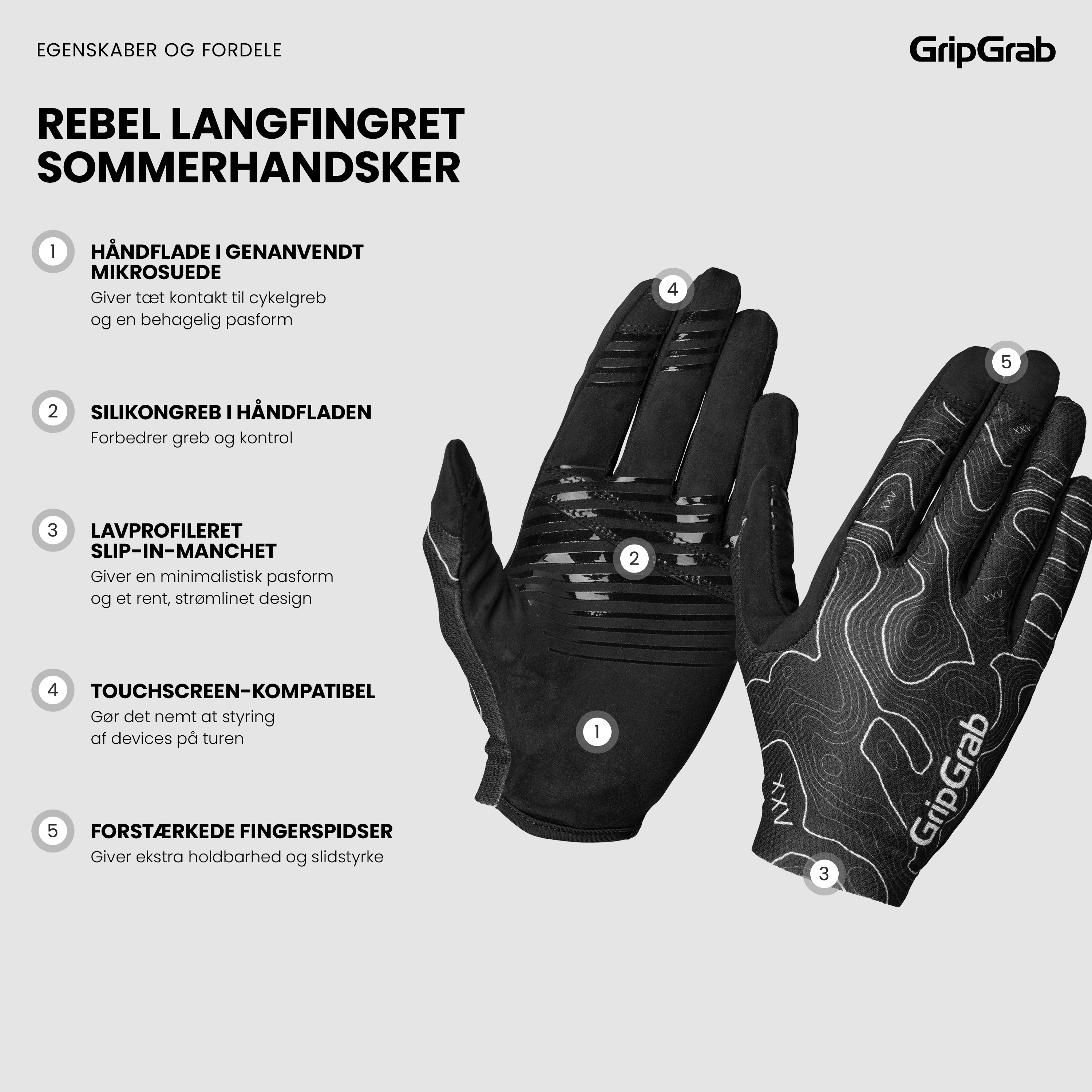Beklædning - Cykelhandsker - GripGrab Rebel Langfingret Sommerhandsker - Black