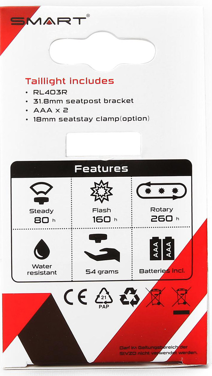 Tilbehør - Cykellygter - Smart E-line Baglygte Diode m. blink