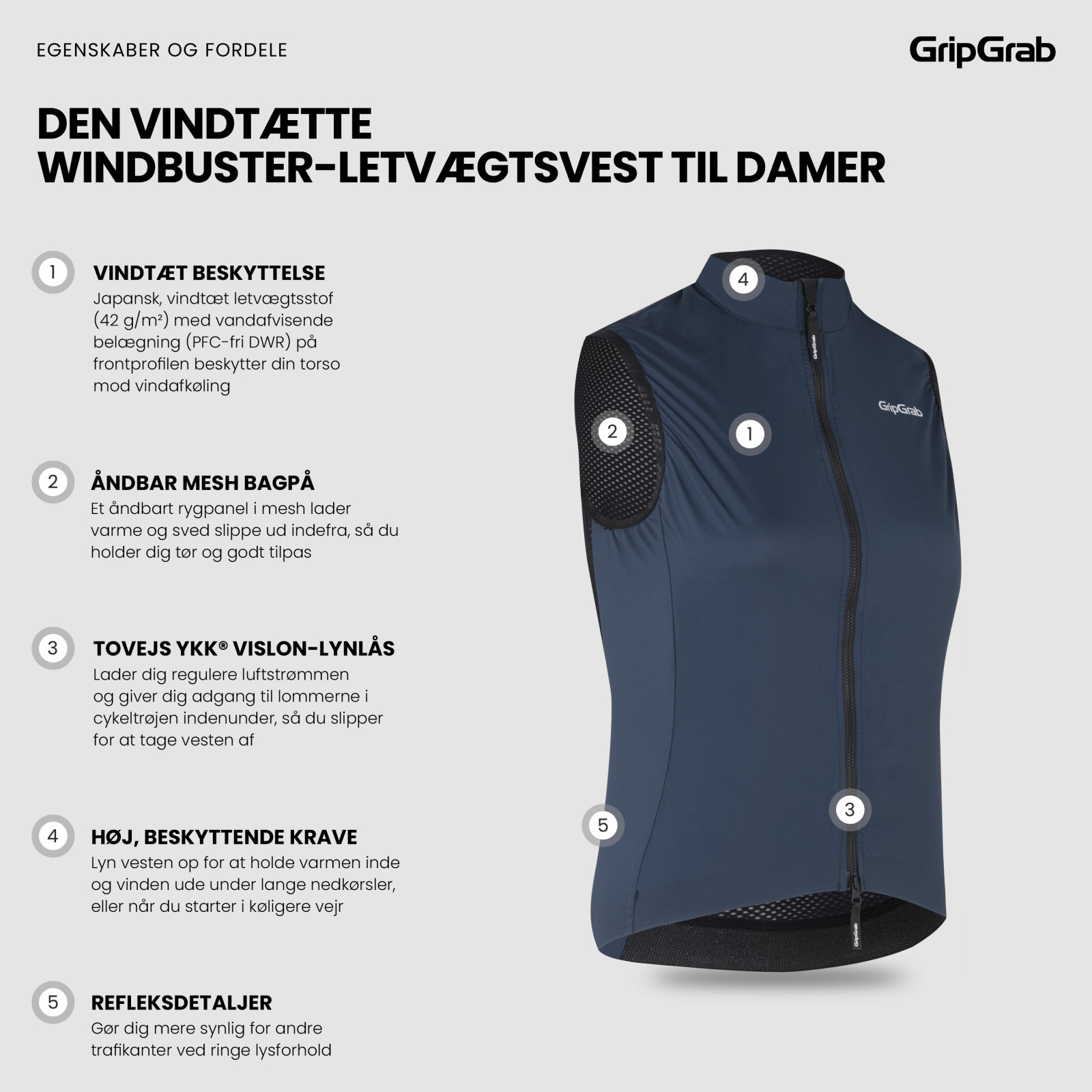Beklædning - Regntøj & Vindtøj - GripGrab Vindtæt WindBuster letvægtsvest til damer - Blå