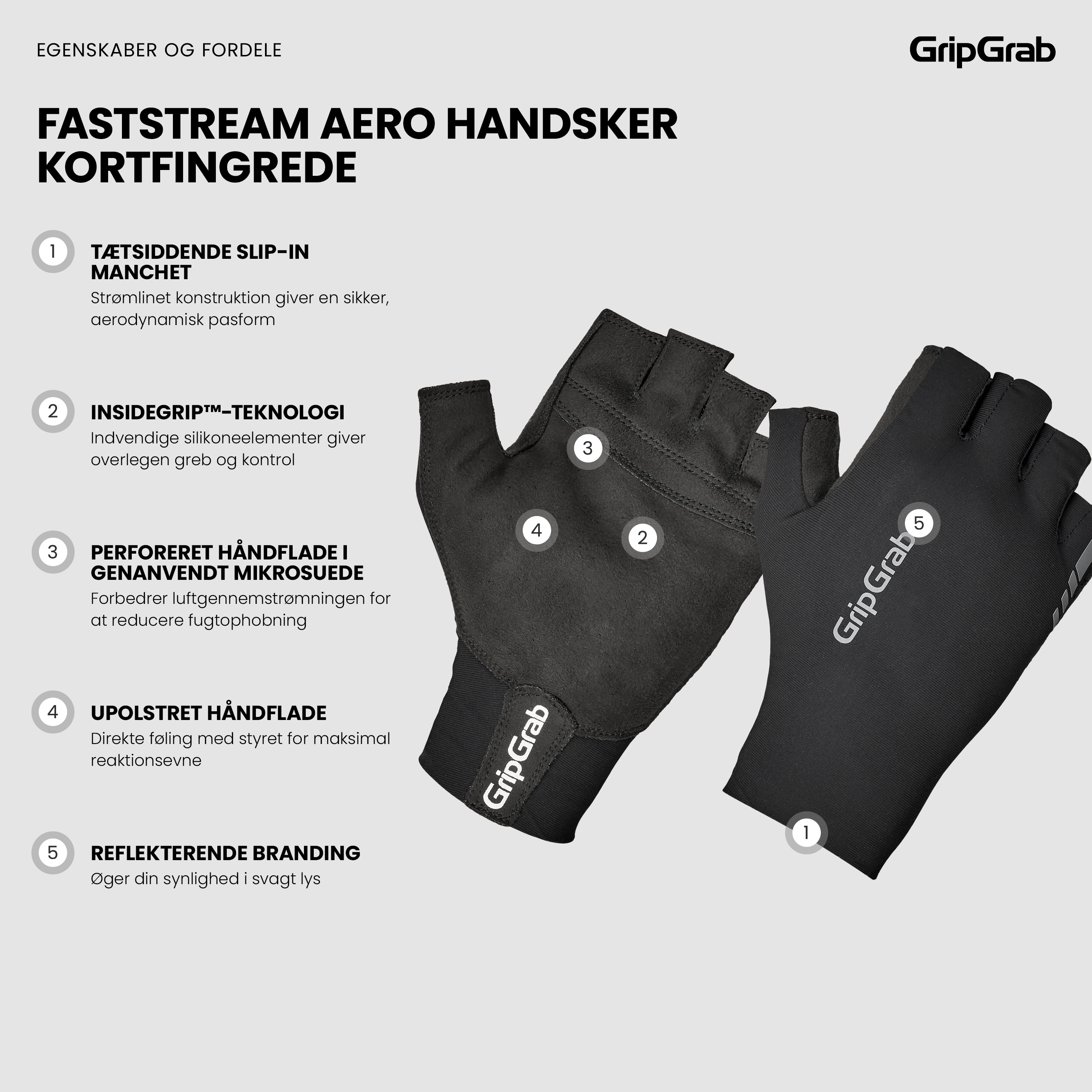 Beklædning - Cykelhandsker - GripGrab Faststream Aero Handsker Kortfingrede - Black