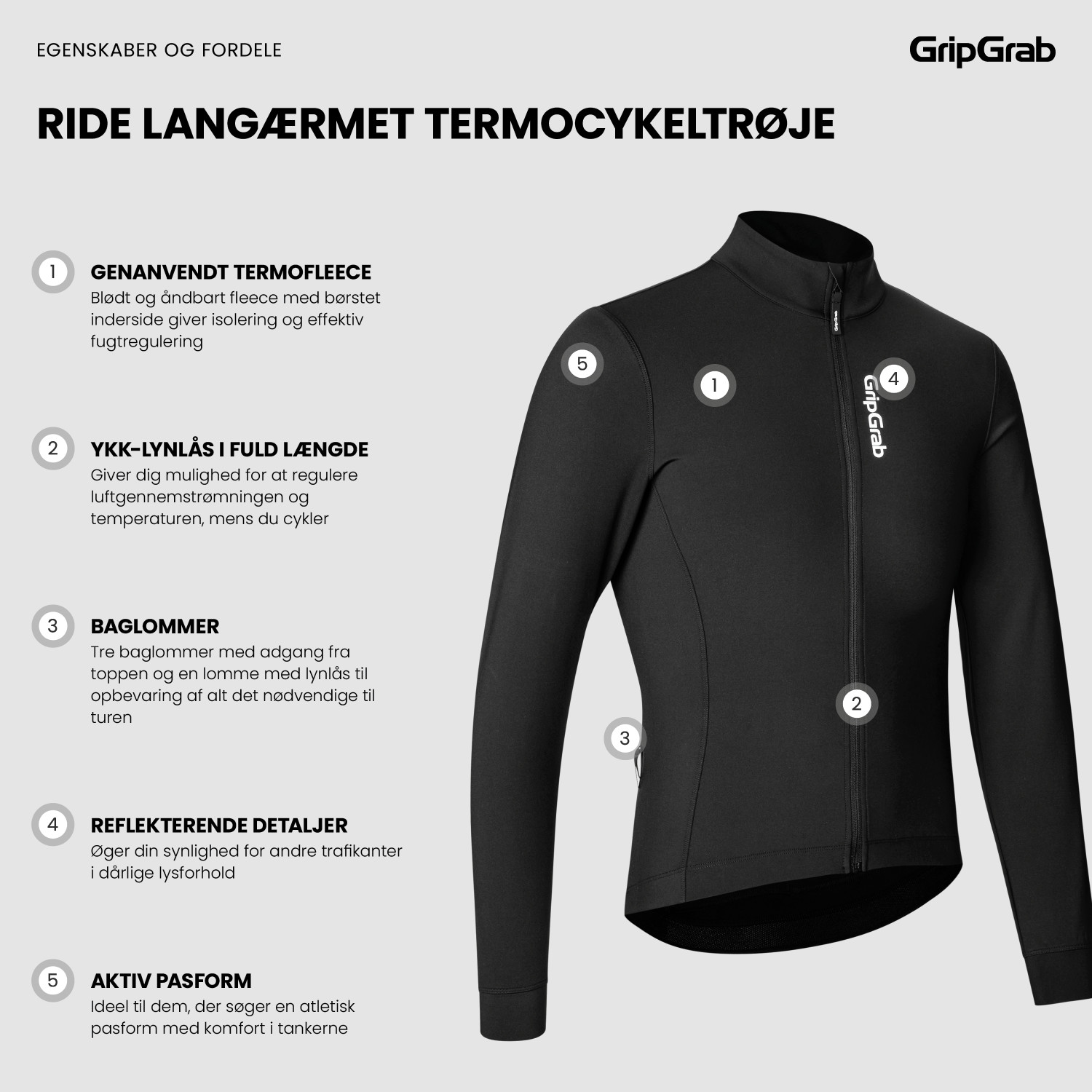 Beklædning - Cykeltrøjer - GripGrab RIDE Langærmet termocykeltrøje - Black