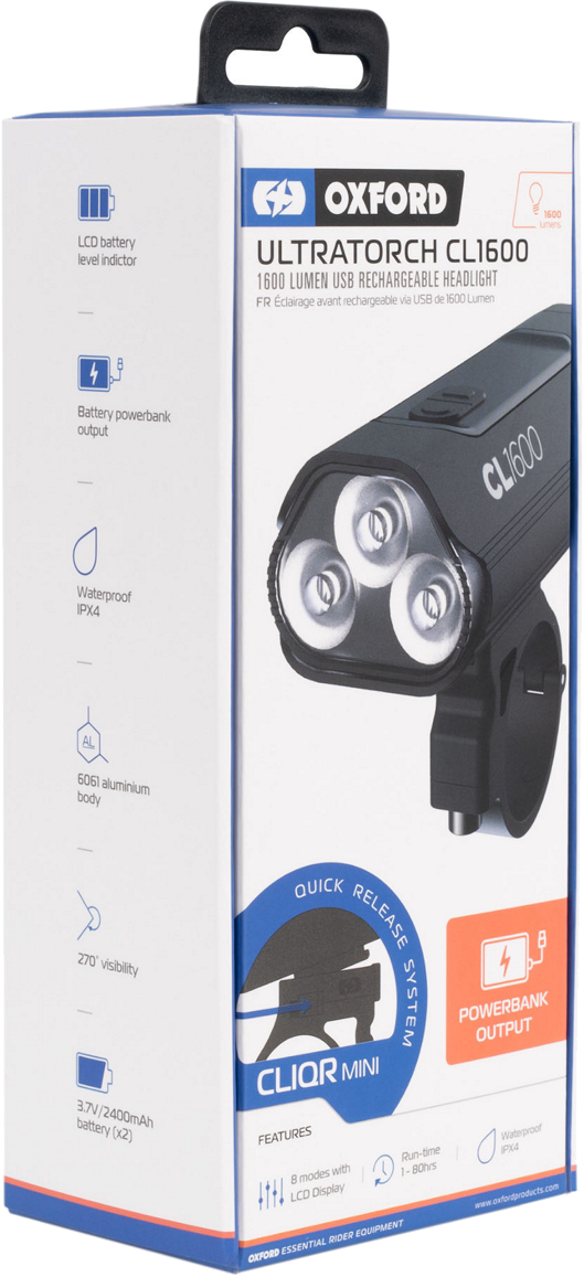 Tilbehør - Cykellygter - OXC UltraTorch CL1600 Forlygte 1600 lumen
