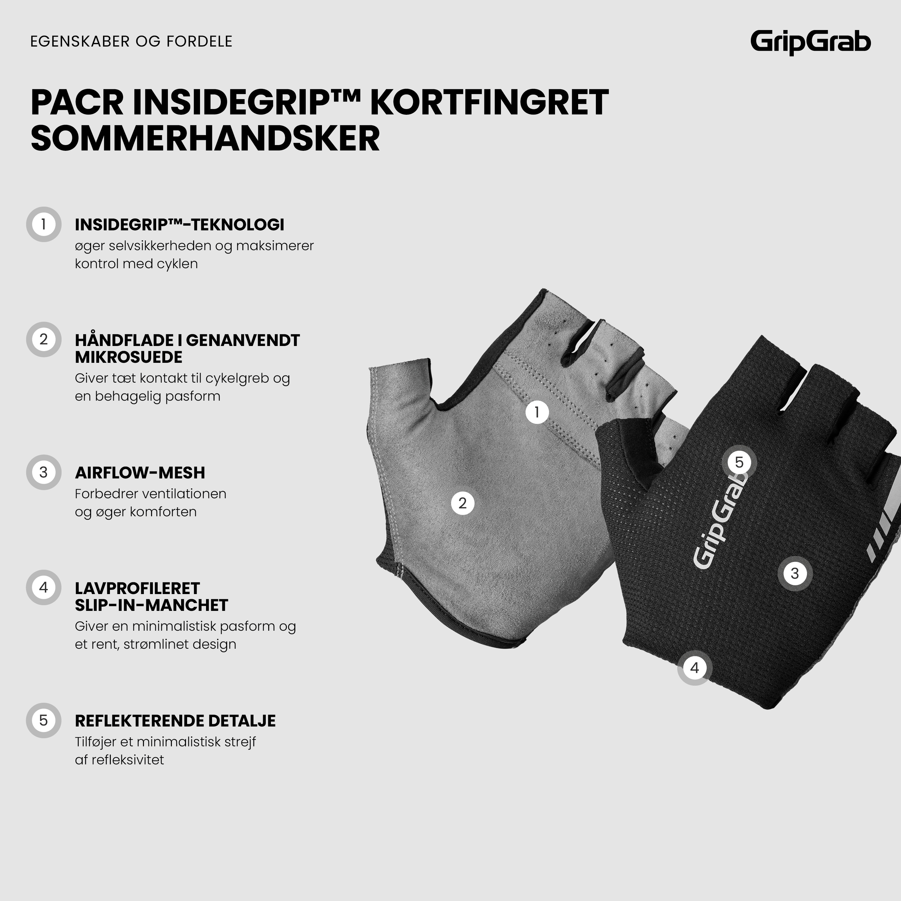 Beklædning - Cykelhandsker - GripGrab PACR InsideGrip™ Kortfingret Sommerhandsker - Black