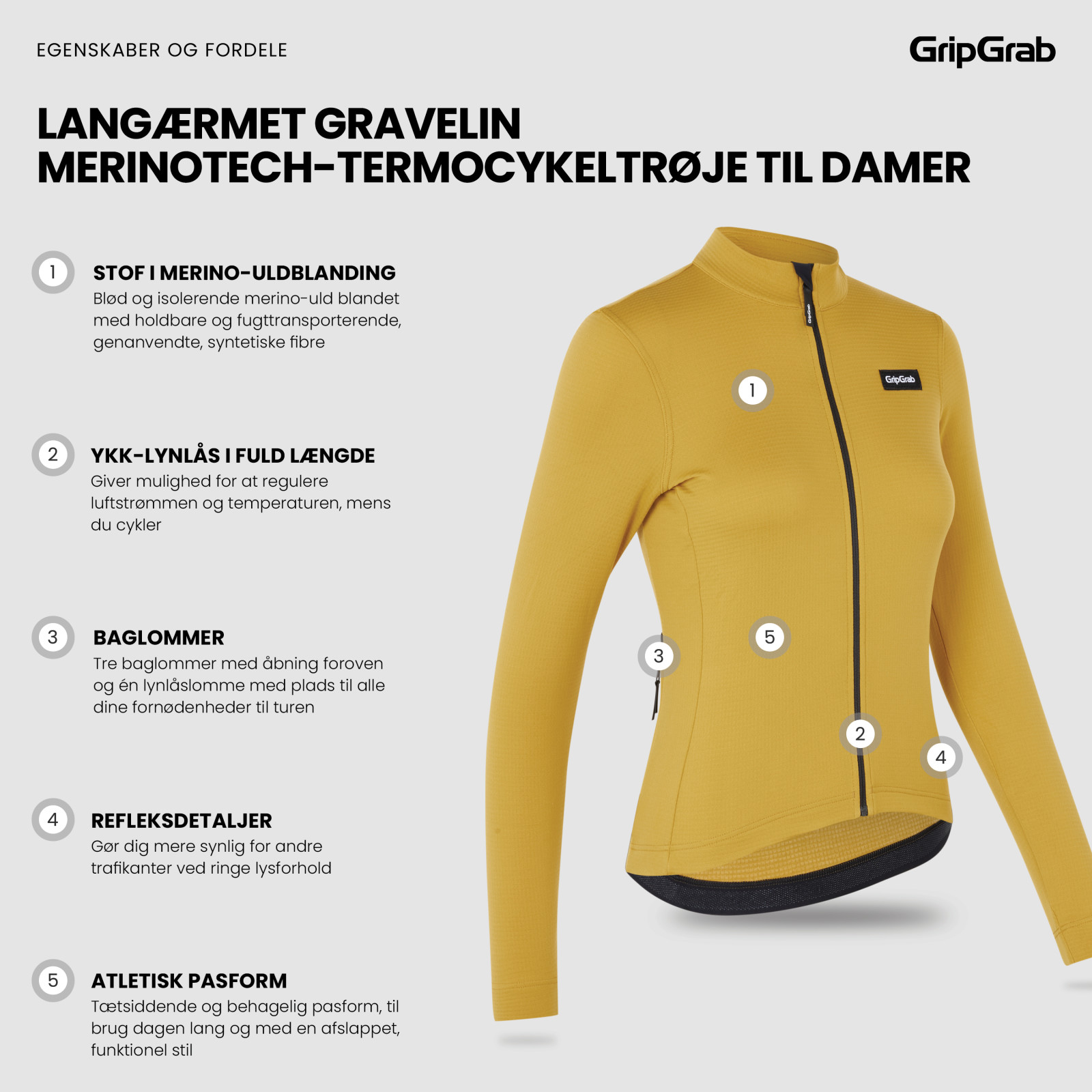 Beklædning - Baselayer / Undertøj - GripGrab Langærmet Gravelin Merinotech Termocykeltrøje til damer - Gul