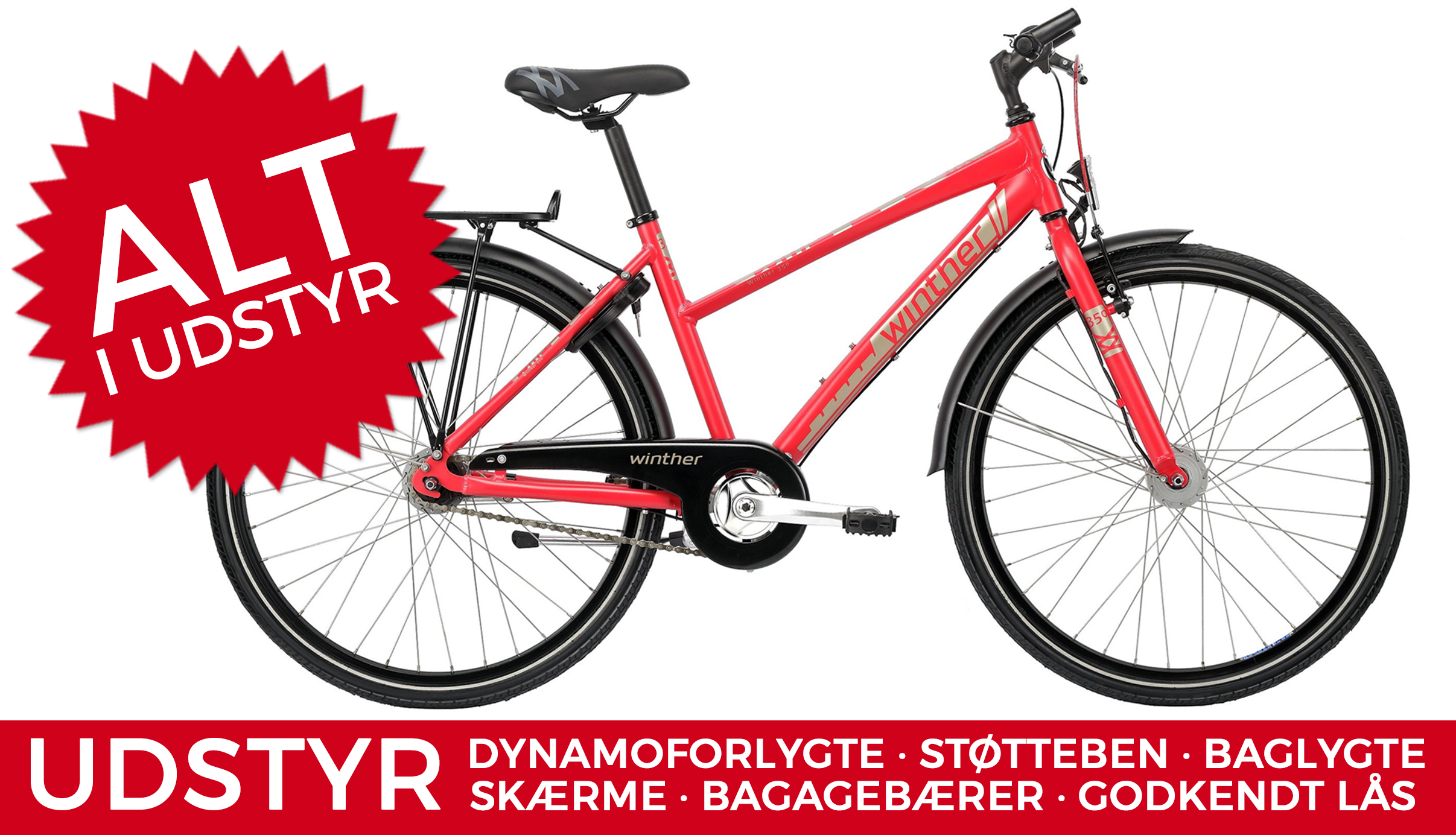 Cykler - Børnecykler - Winther 350 Dirt Pige 3g 24" Rød - UDSALG