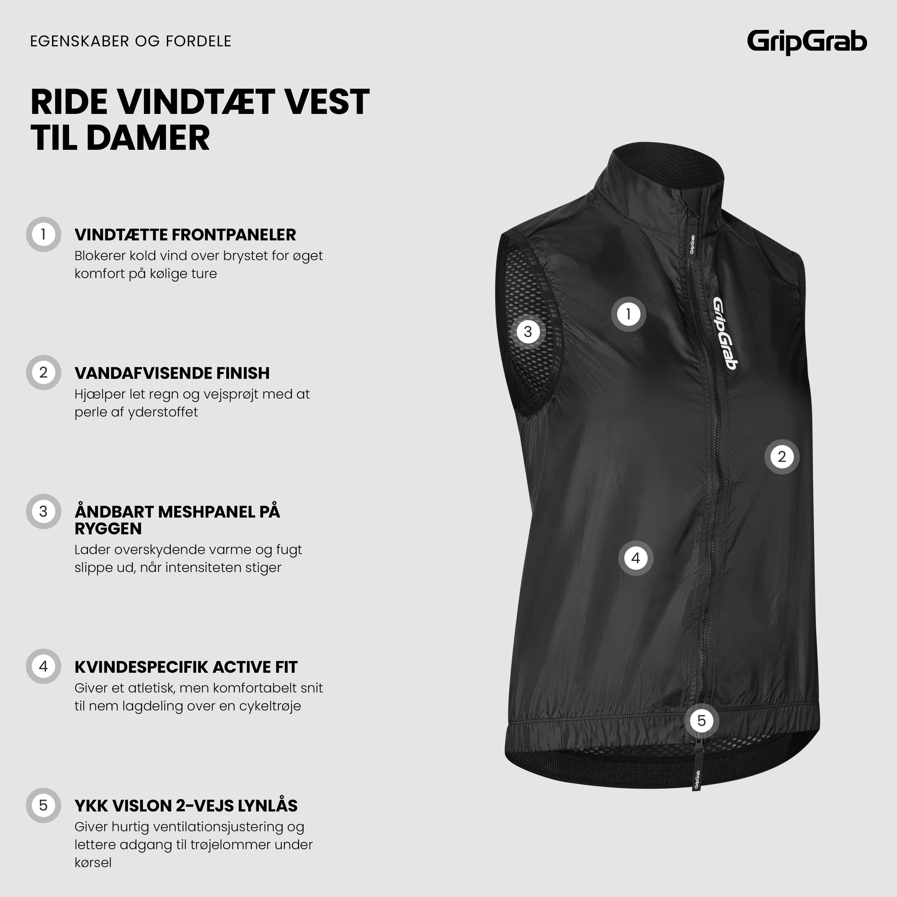 Beklædning - Regntøj & Vindtøj - GripGrab RIDE vindtæt vest til damer - Black