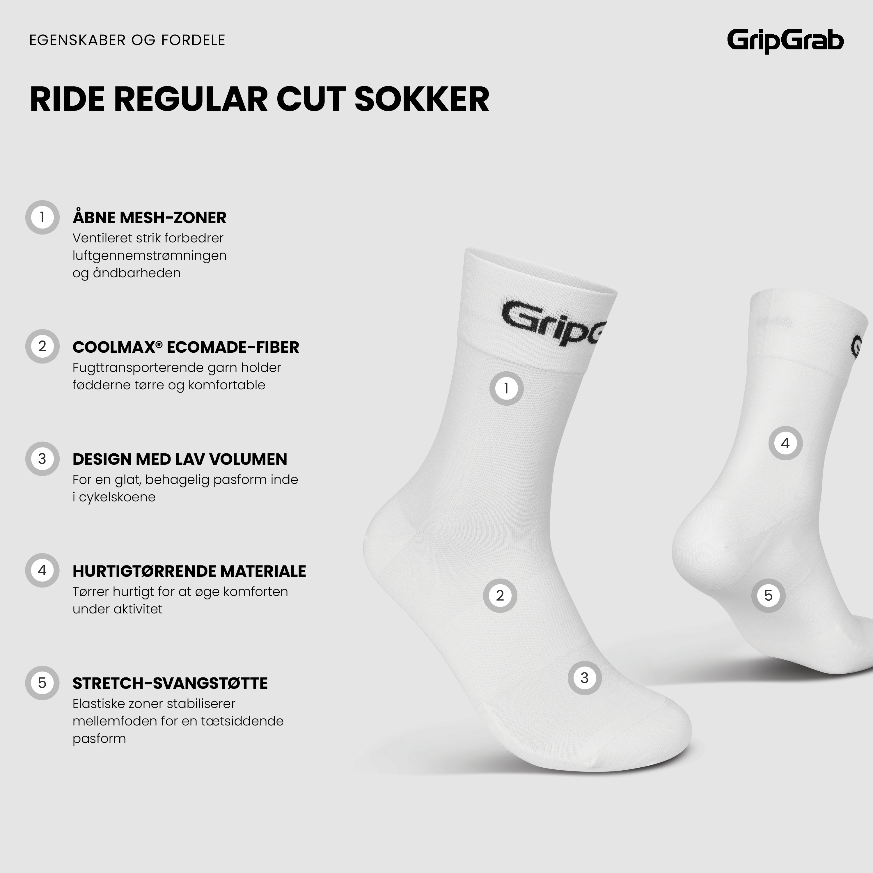 Beklædning - Sokker - GripGrab RIDE Regular Cut Sokker - White