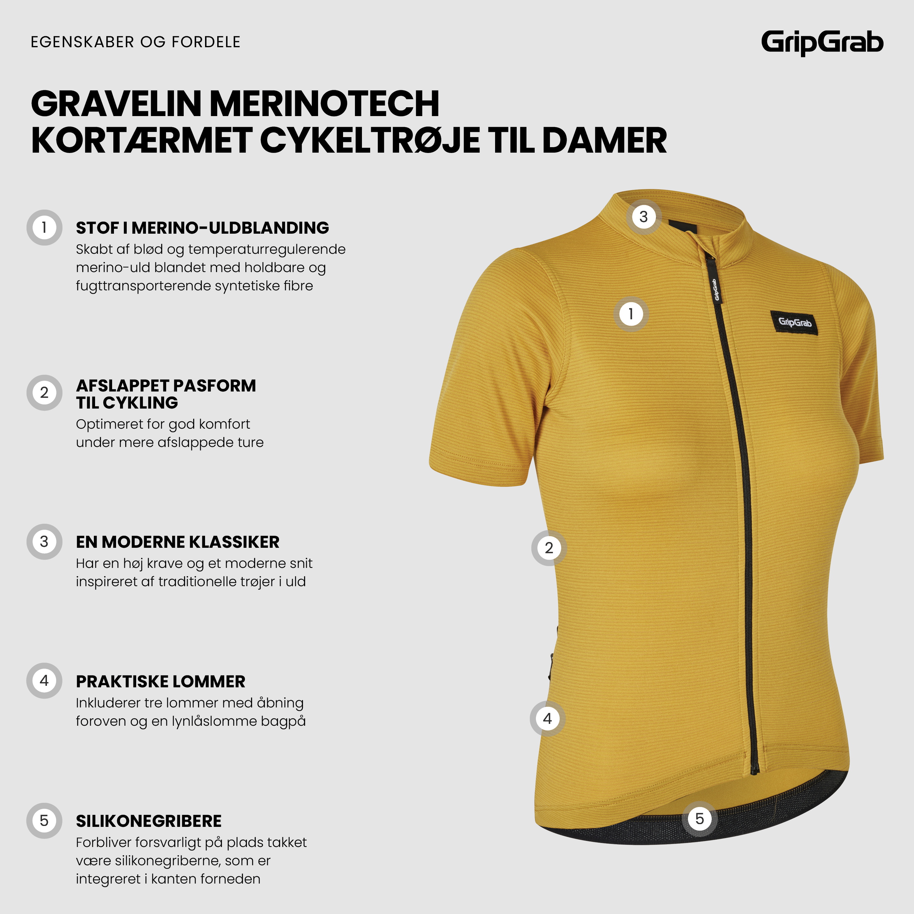 Beklædning - Cykeltrøjer - GripGrab Women's Kortærmet Gravelin Merinotech Cykeltrøje - Mustard Yellow