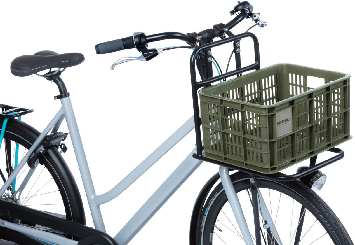 Tilbehør - Cykelkurve - Basil Crate i Genanvendt Plast 29.5L 45x35x25cm (MIK-AVS-Racktime adapter kompatibel) - Grøn