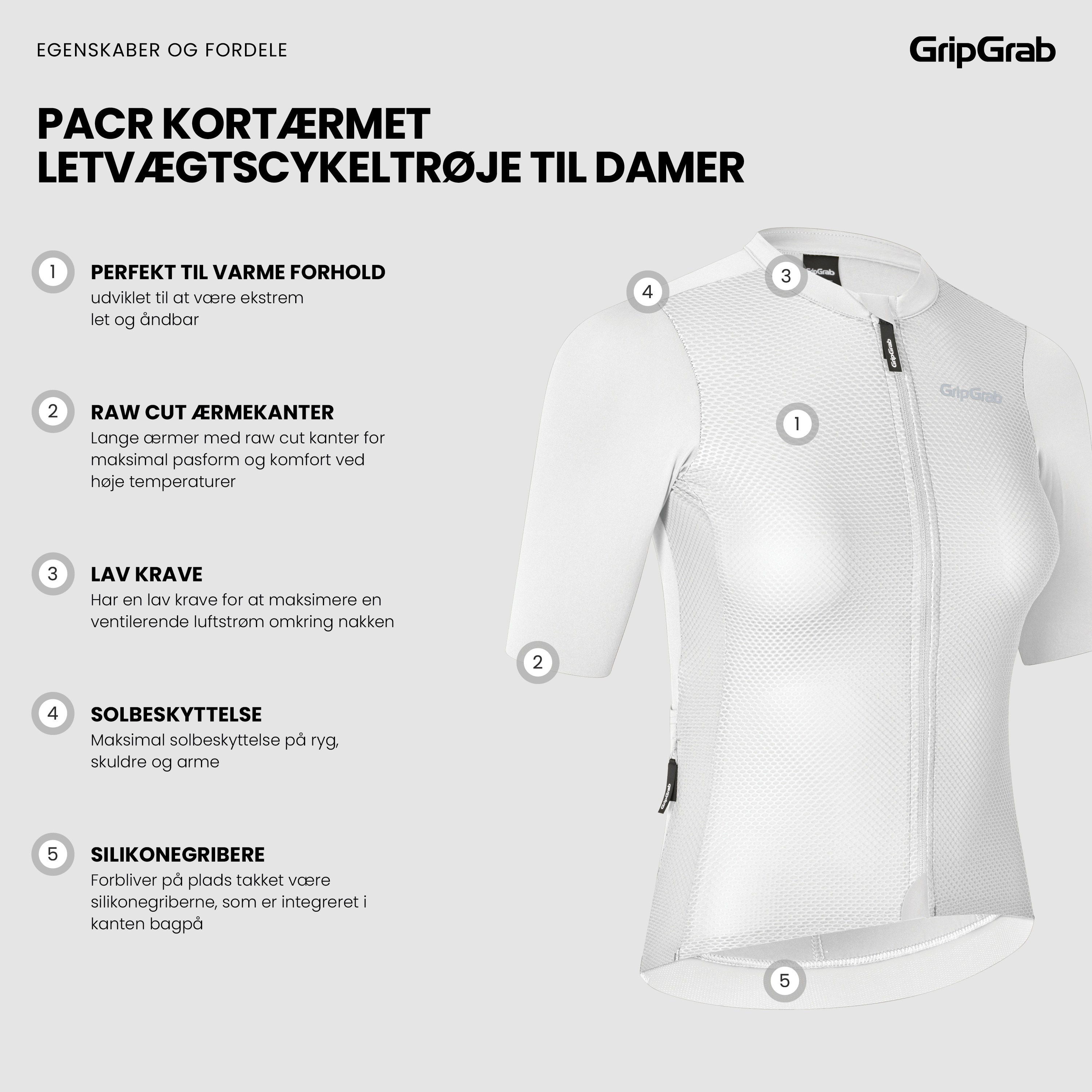 Beklædning - Cykeltrøjer - GripGrab PACR kortærmet letvægtscykeltrøje til damer - White