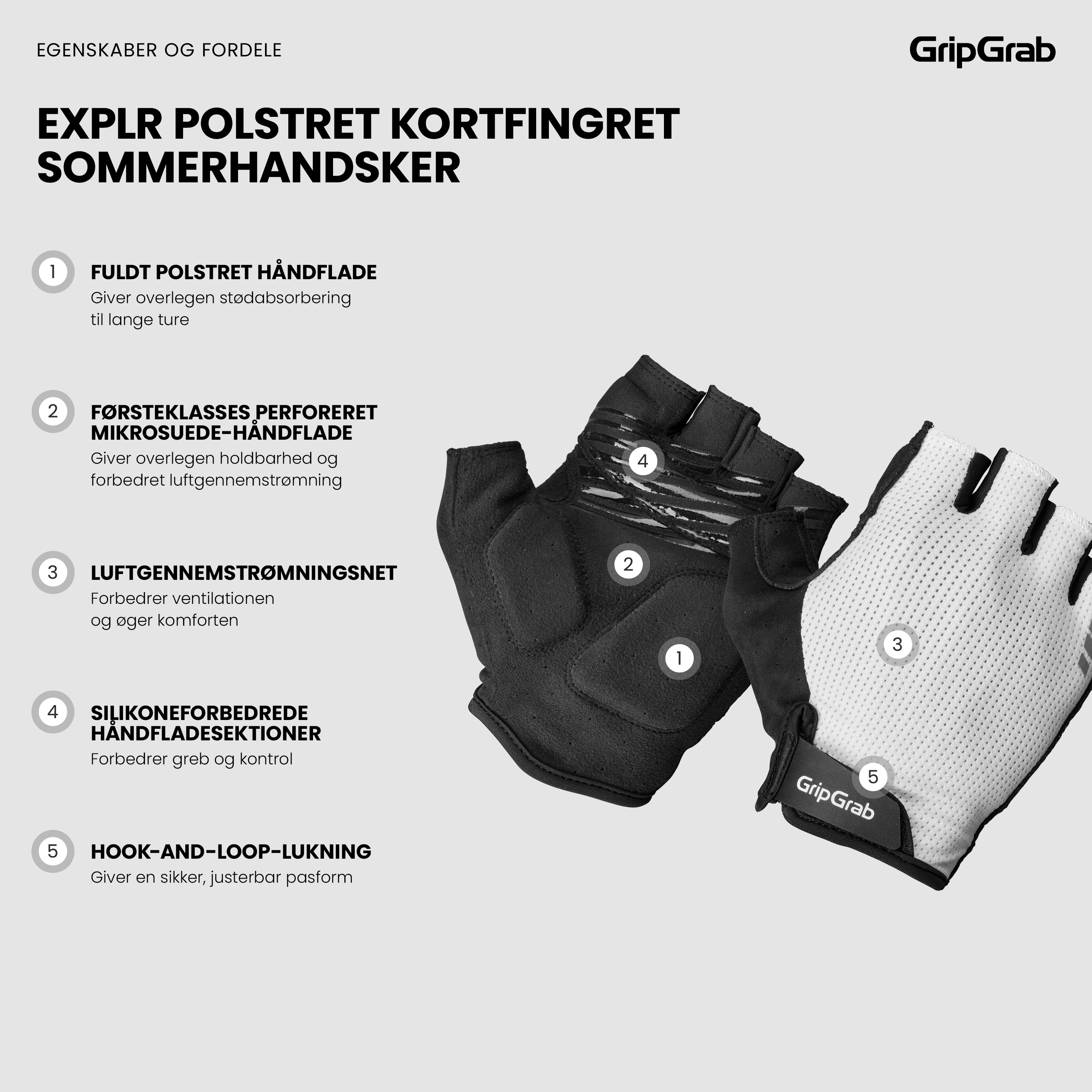 Beklædning - Cykelhandsker - GripGrab EXPLR Polstret Kortfingret Sommerhandsker - White
