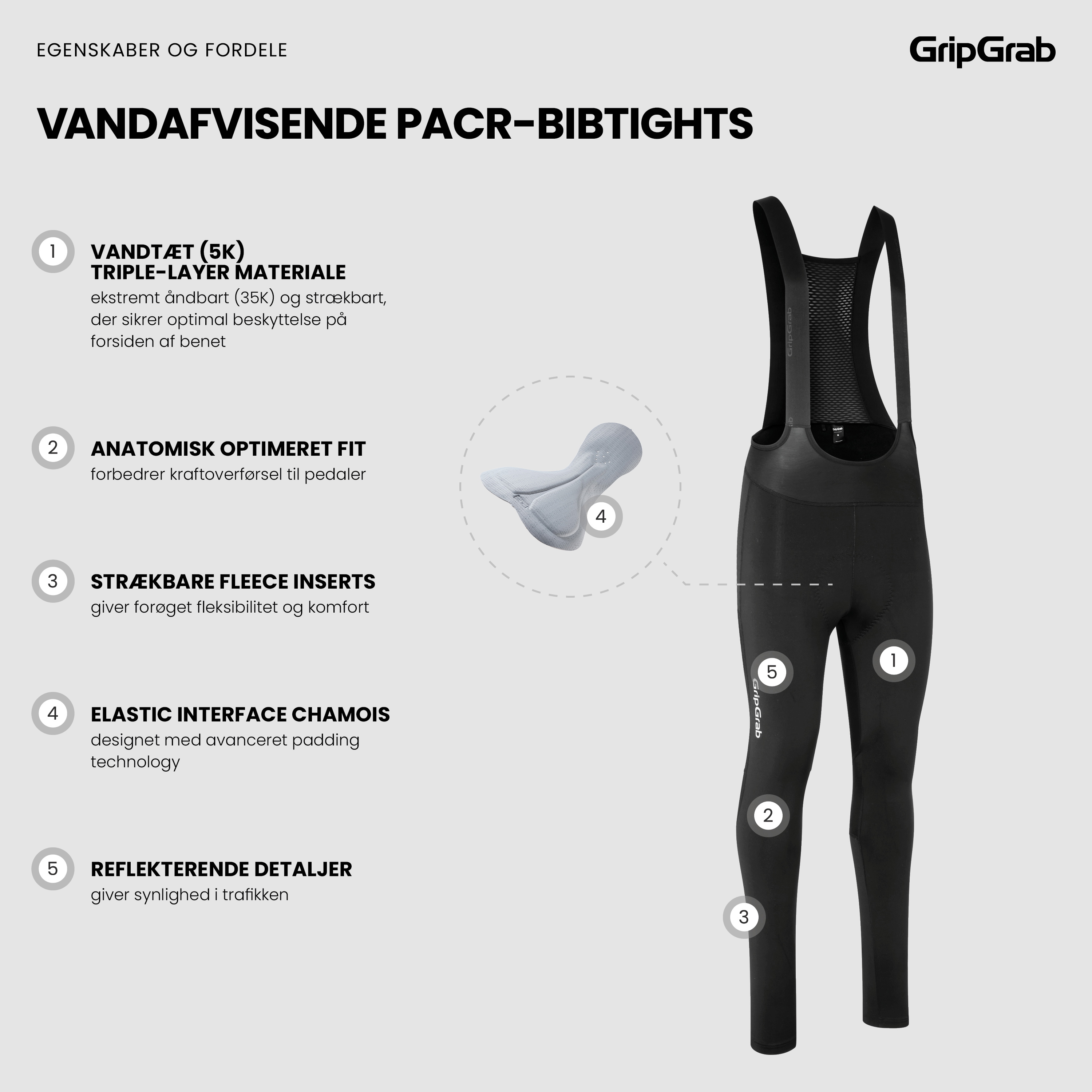 Beklædning - Cykelbukser - GripGrab PACR Vandafvisende bibtights - Black