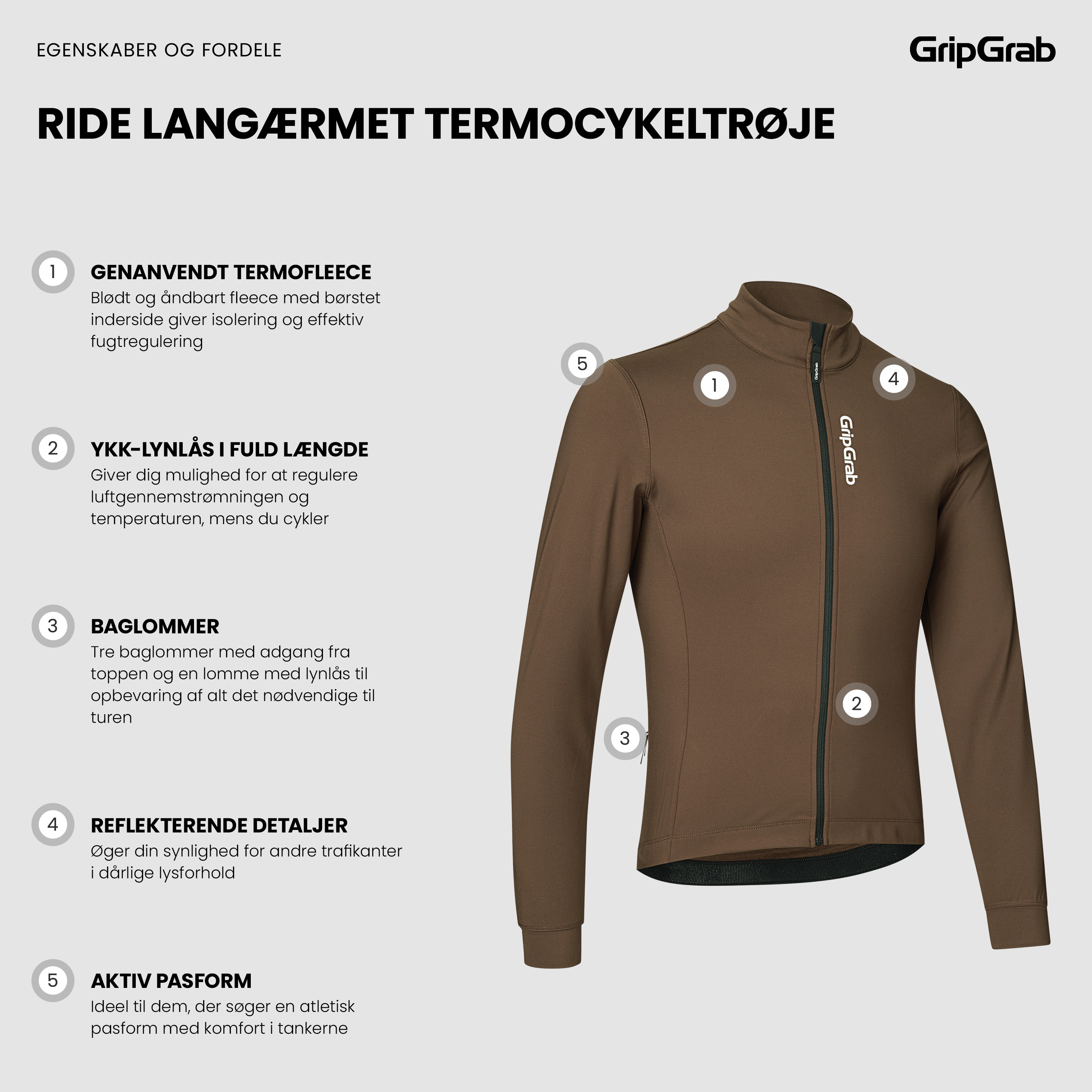 Beklædning - Cykeltrøjer - GripGrab RIDE Langærmet termocykeltrøje - Brown