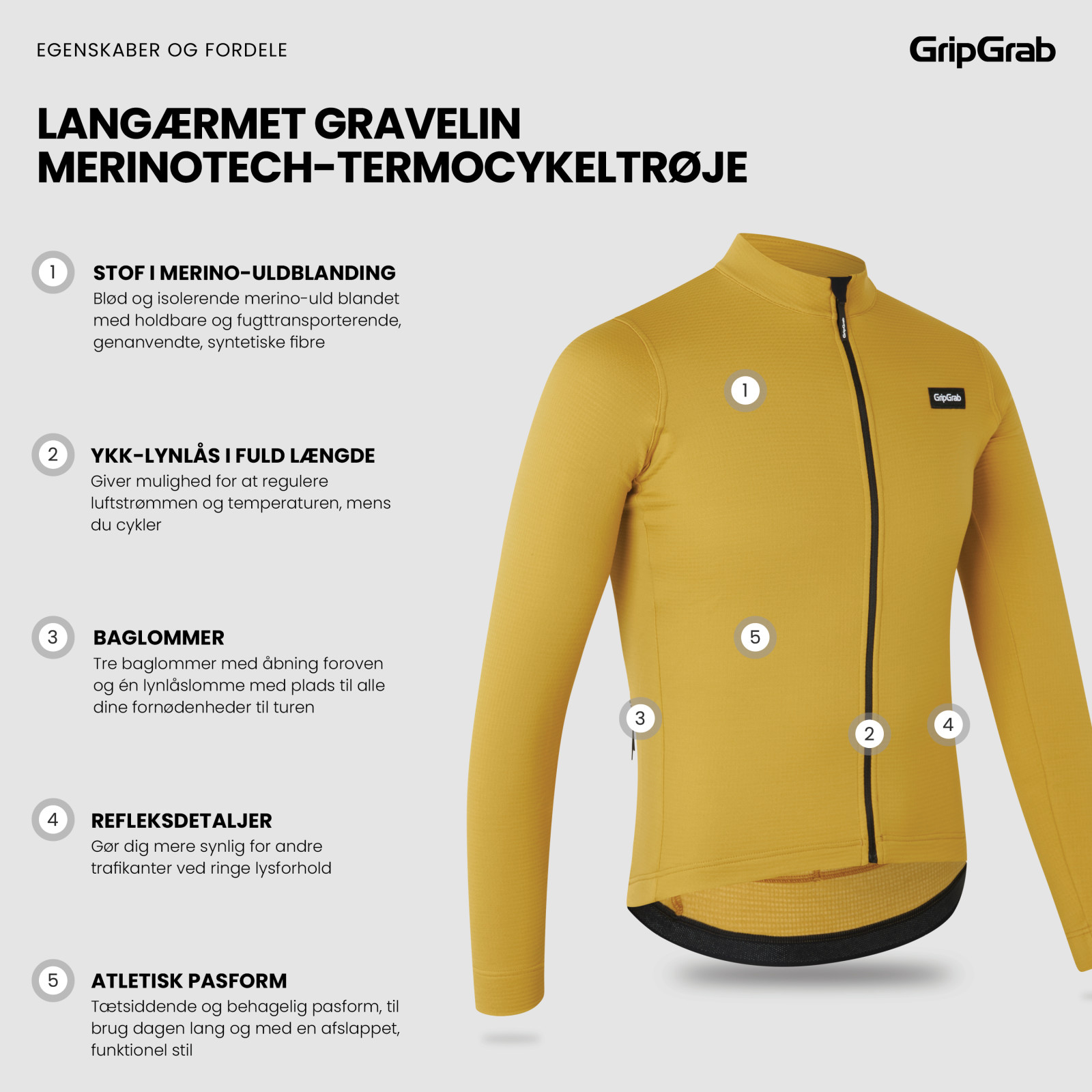 Beklædning - Cykeltrøjer - GripGrab Langærmet Gravelin Merinotech termocykeltrøje - Gul