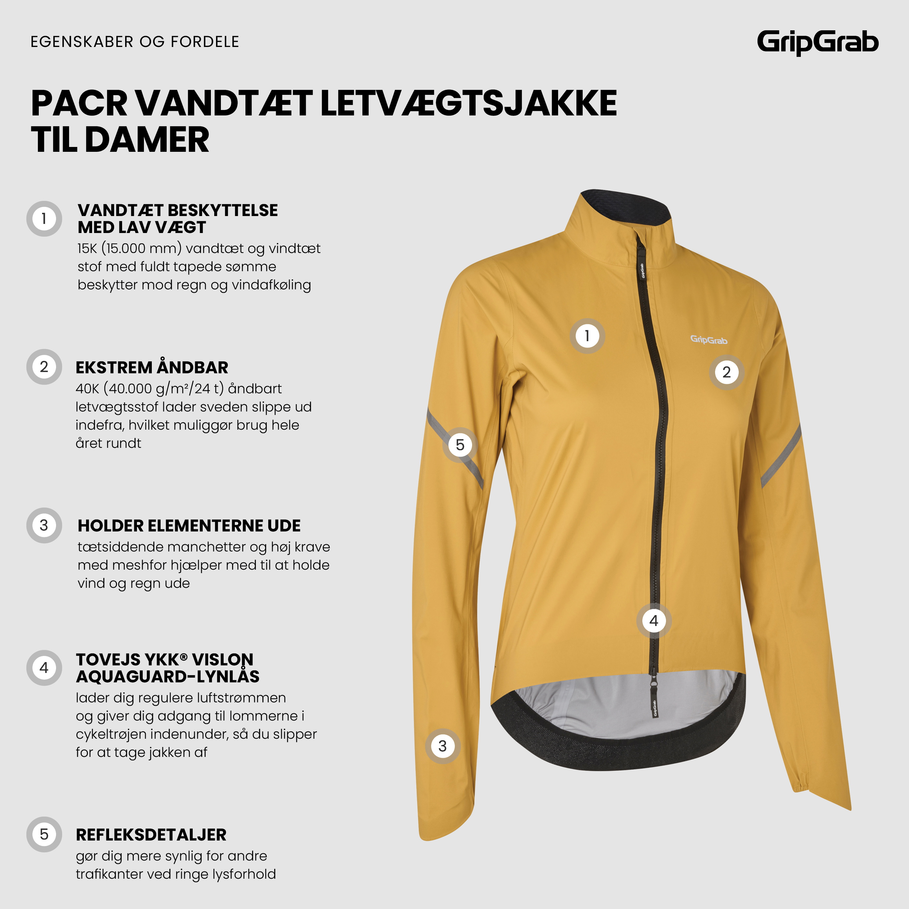 Beklædning - Regntøj & Vindtøj - GripGrab Vandtæt PACR-letvægtsjakke til damer - Mustard Yellow