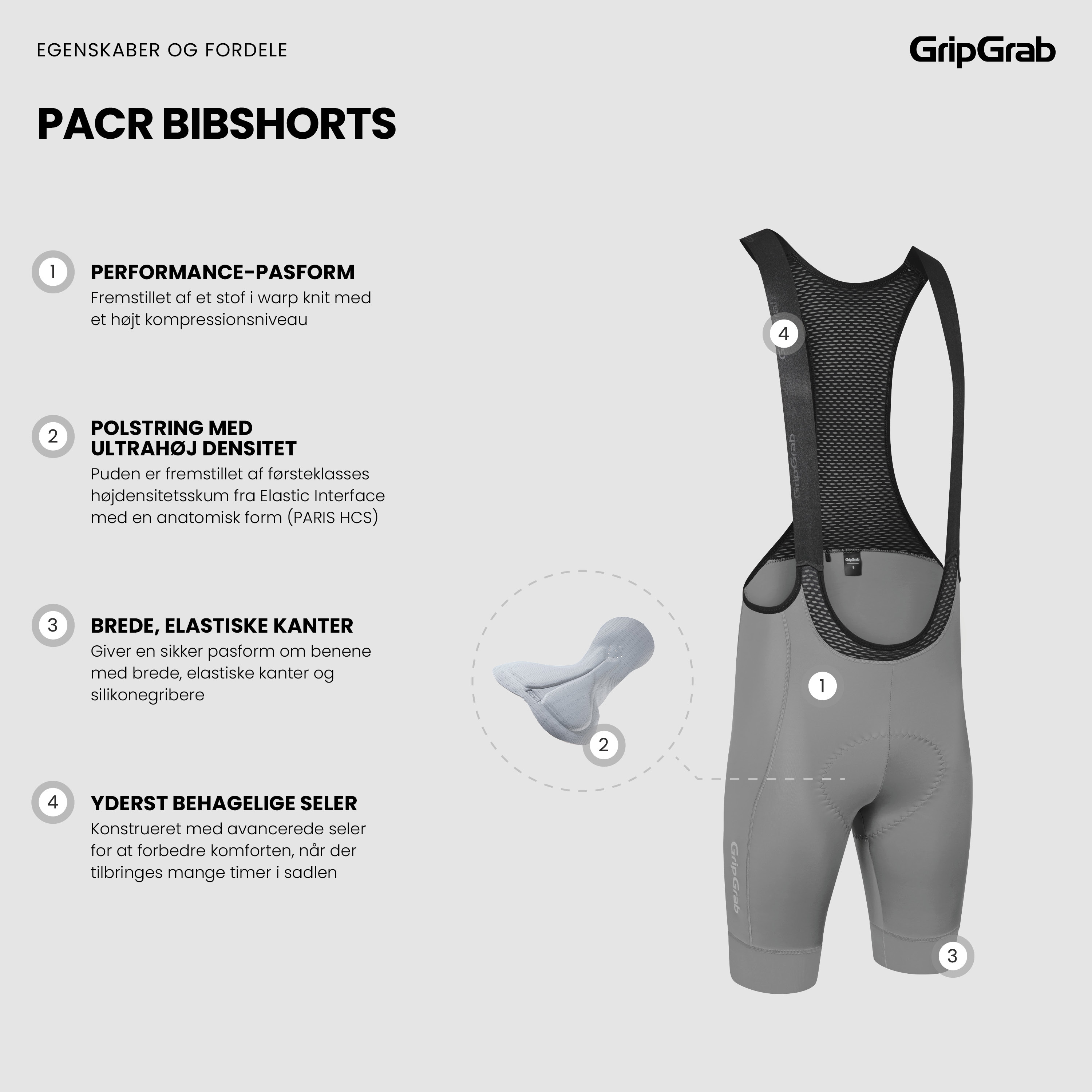 Beklædning - Cykelbukser - GripGrab PACR-bibshorts - Grey
