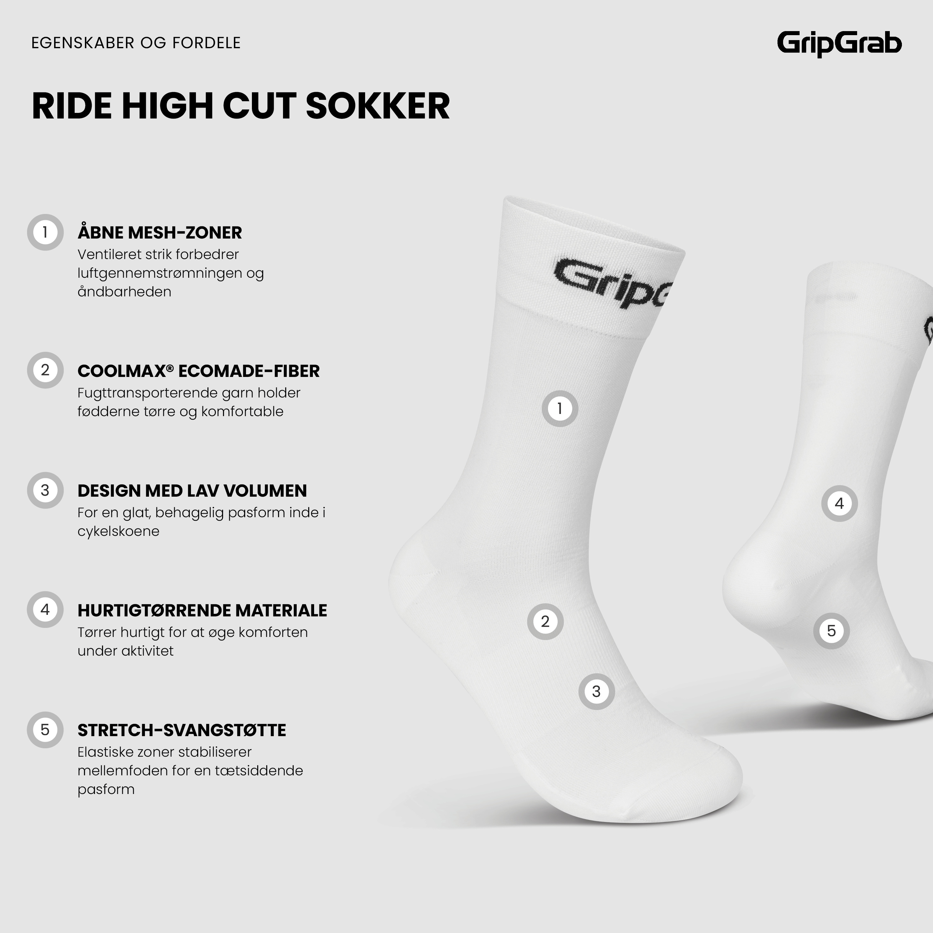Beklædning - Sokker - GripGrab RIDE High Cut Sokker - White