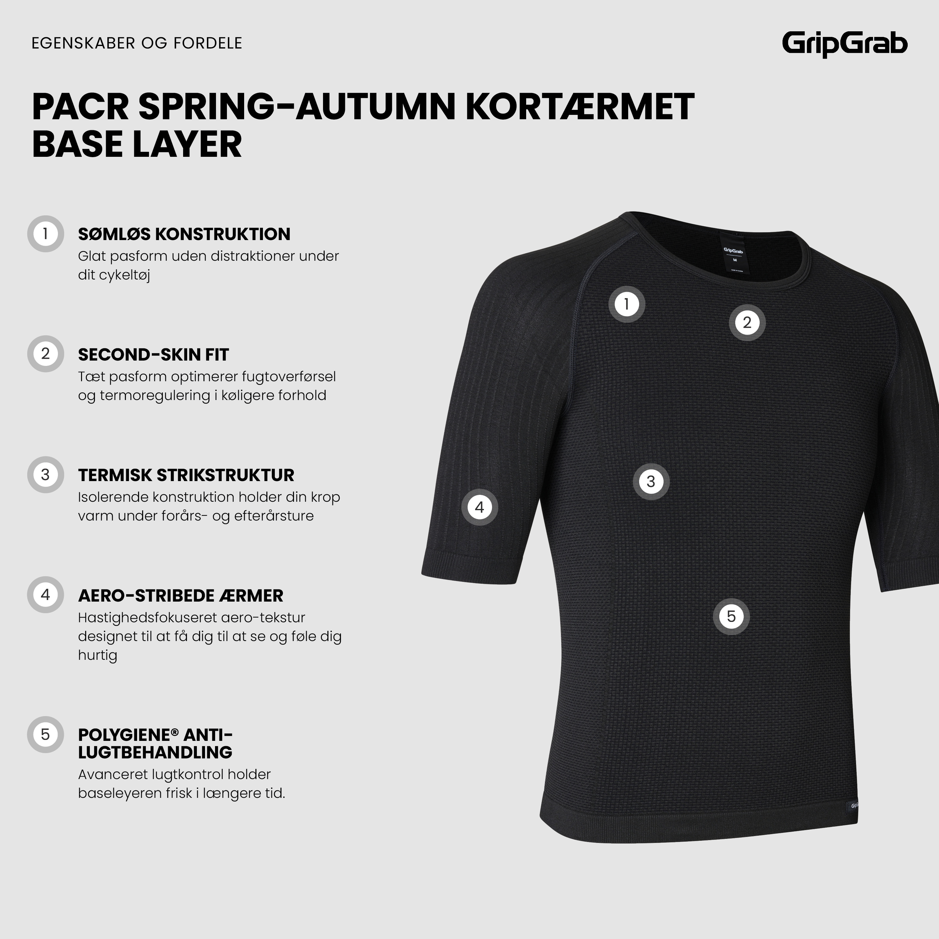 Beklædning - Baselayer / Undertøj - GripGrab PACR Spring-Autumn Kortærmet Base Layer - Black
