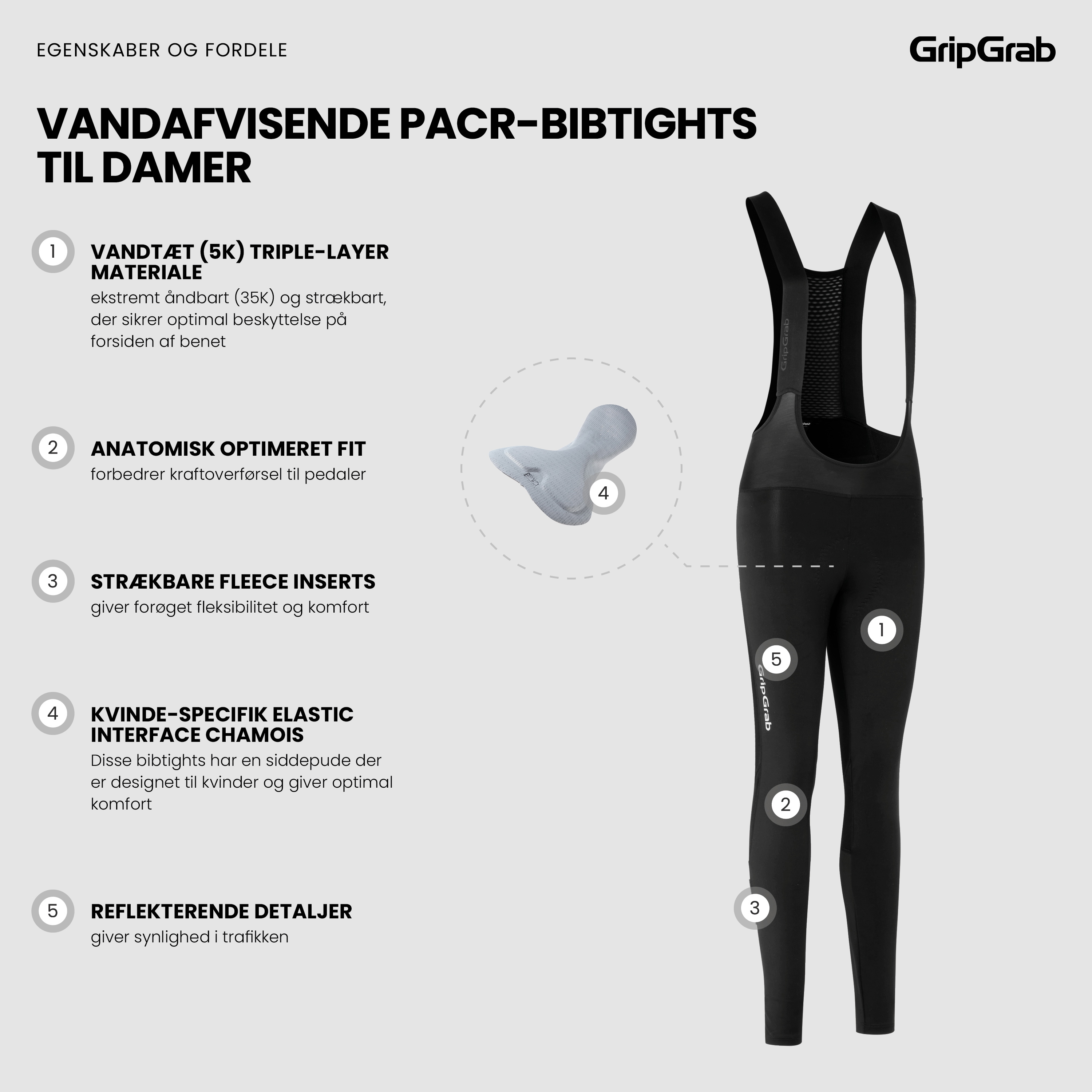 Beklædning - Cykelbukser - GripGrab PACR Vandafvisende bibtights til damer - Black