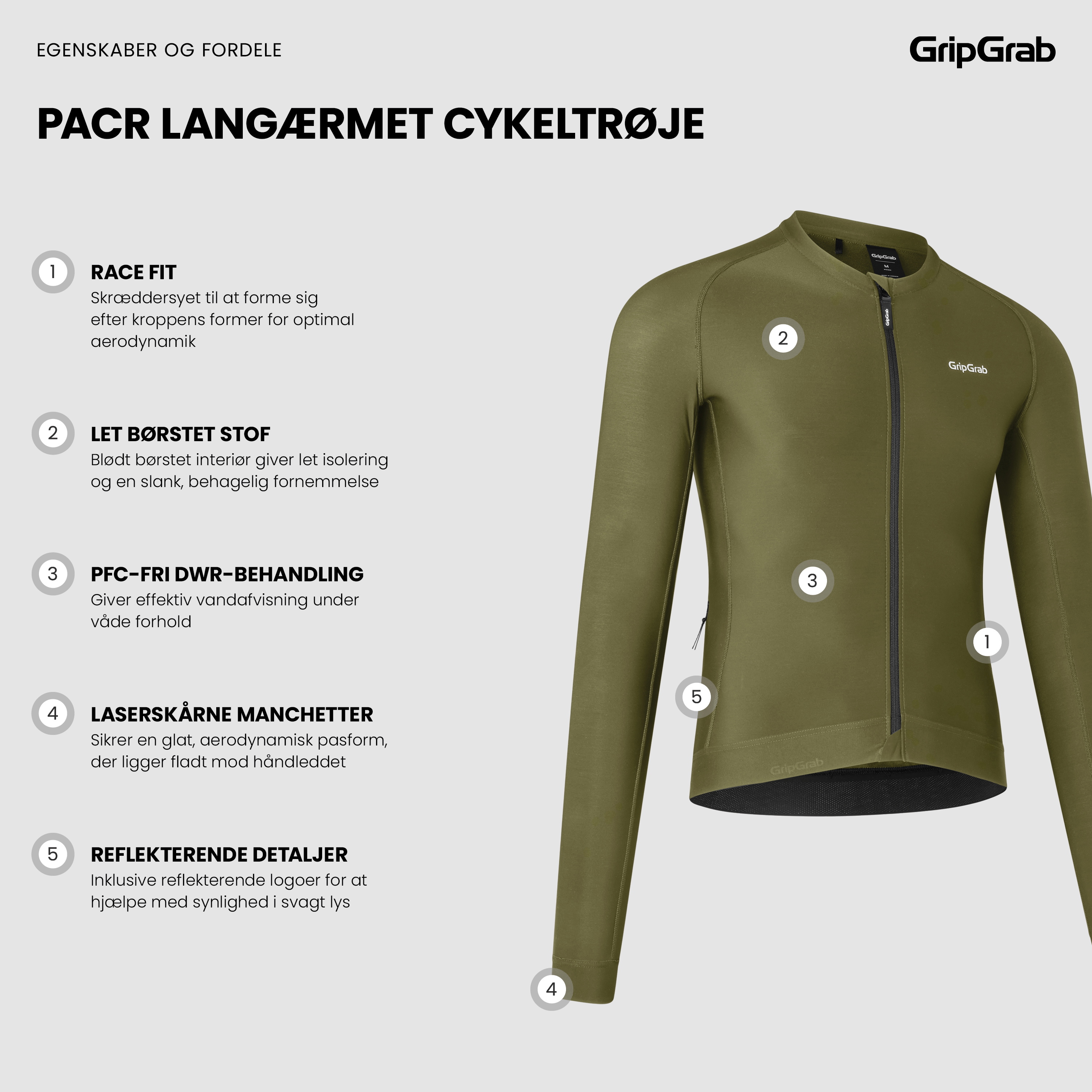 Beklædning - Cykeltrøjer - GripGrab PACR Langærmet Cykeltrøje - Olive Green